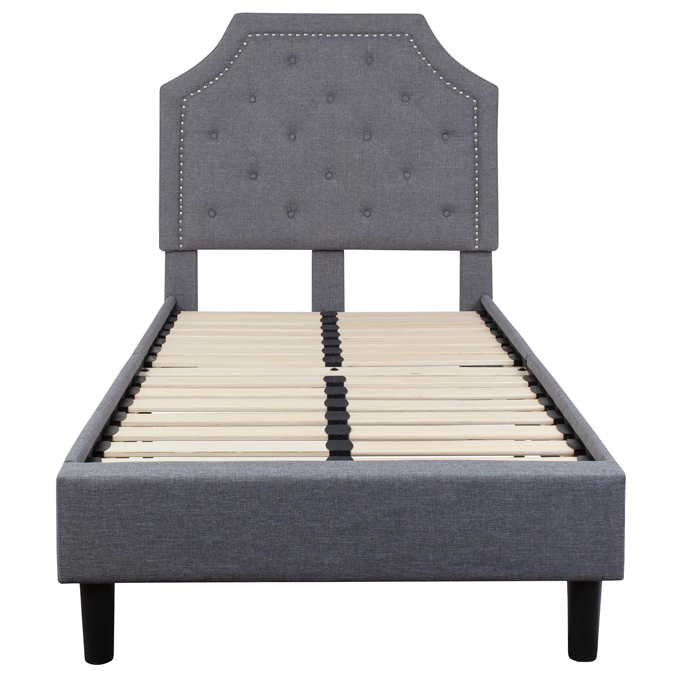 Flash Furniture Brighton Twin Size Tufted Upholstered Platform Bed in Light Gray Fabric - Modern Bedroom Furniture for Kids, Teens & Guest Rooms