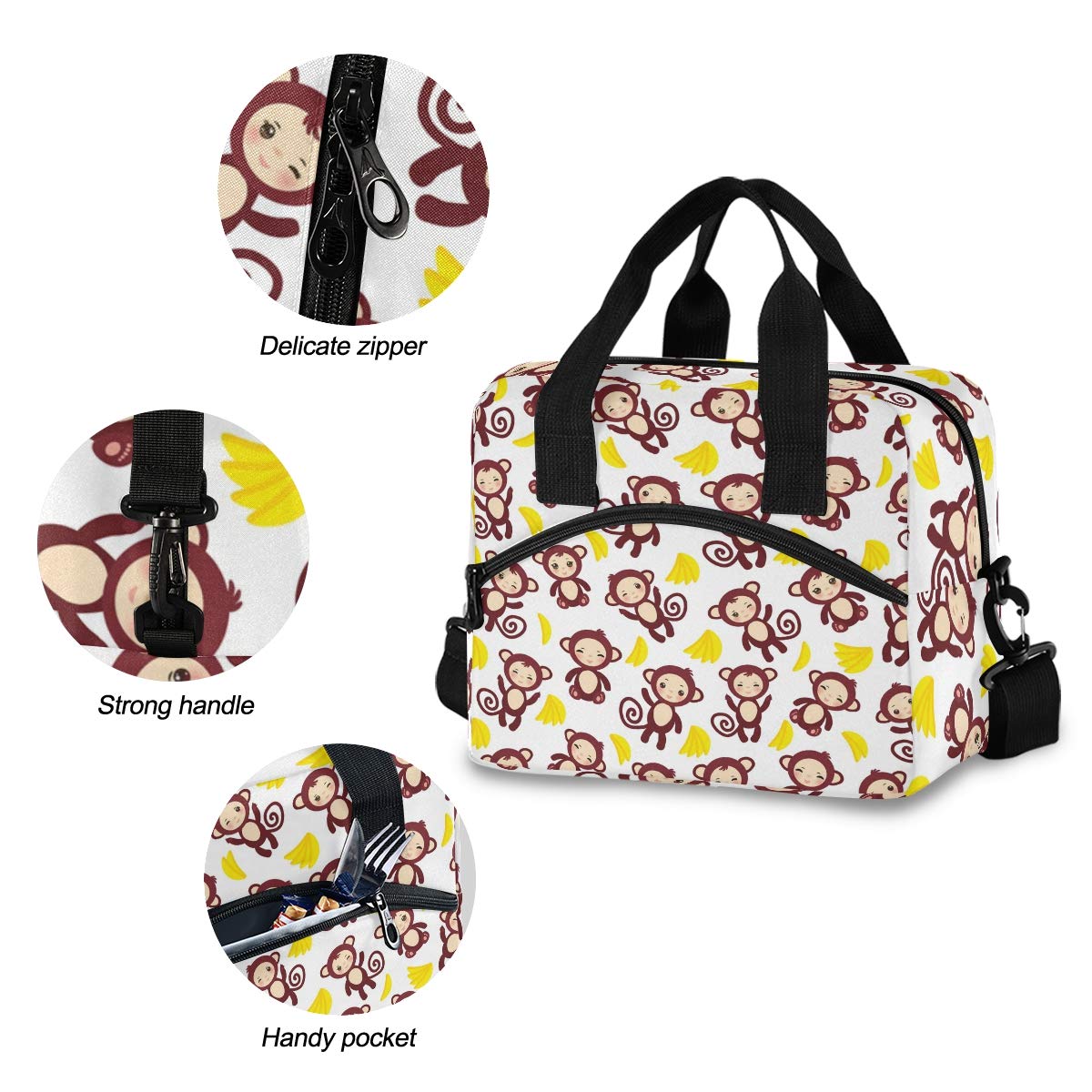 ALAZA Brown Monkey Insulated Lunch Bag for Women - Crossbody Lunch Box Cooler Bag with Adjustable Strap - Perfect for Work, School, Picnics & Outdoor Activities (907b)