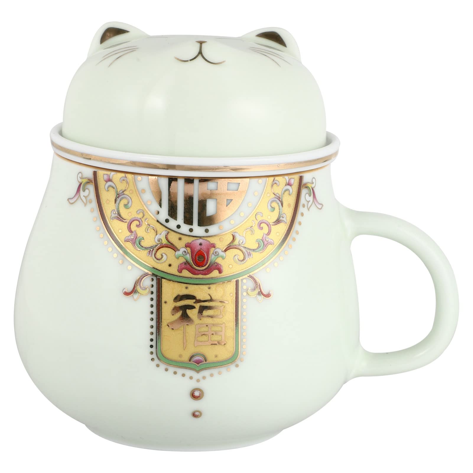 YARDWE Lucky Cat Mug - Japanese Maneki Neko Ceramic Coffee & Tea Cup for Cat Lovers - White (Perfect for Christmas Gifts, Office Use & Home Decor)