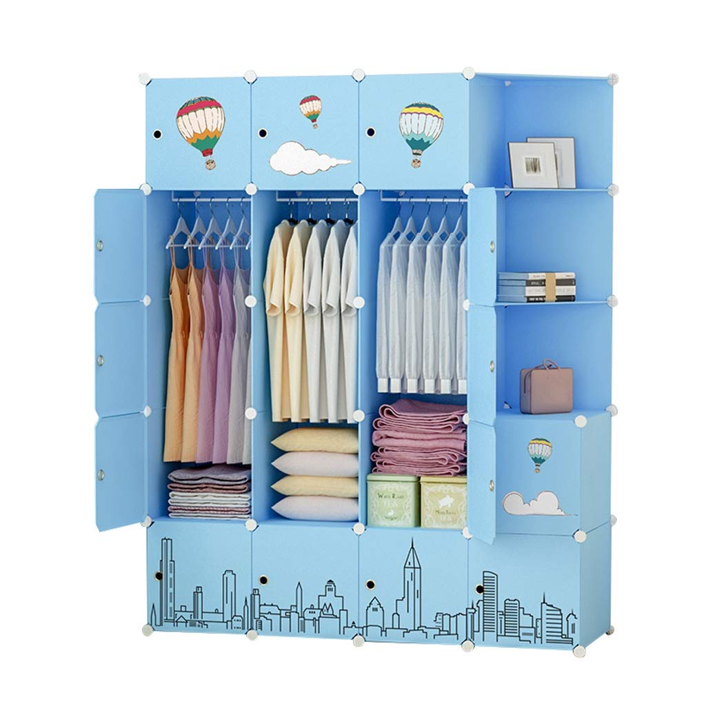 ZZF Combination Wardrobe - Simple Assembly Fabric Closet for Bedroom Storage | Hanging Imitation Wood Plastic Cloth Cabinet | Perfect for Small Spaces, Dorm Rooms & Apartment Organization