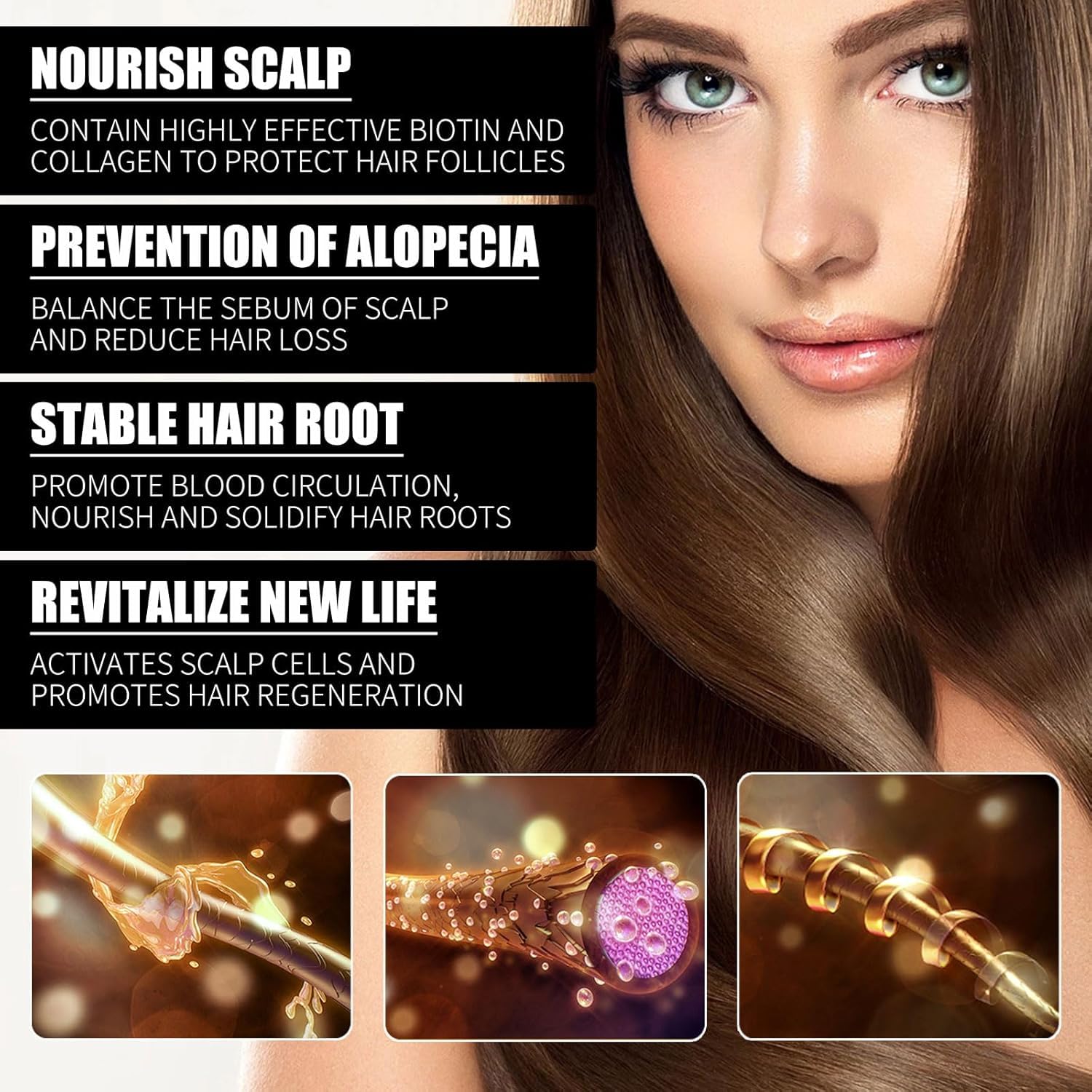 3PCS Hair Growth Oil with Biotin & Collagen - Rosemary Oil Hair Vitamins for Women - Promotes Thicker Hair & Reduces Hair Loss (3 Pack) - Perfect for Daily Hair Care & Scalp Treatment