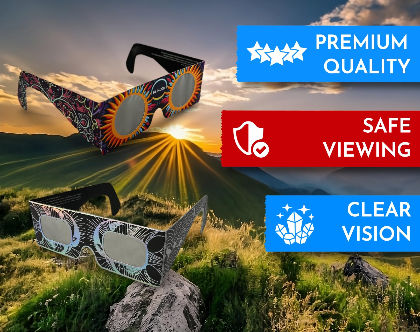 Gravitis ISO 12312-2 Certified Solar Eclipse Glasses - AAS Approved - Made in USA - Safe for 2024 Total Solar Eclipse - Perfect for Astronomy Events & Outdoor Viewing