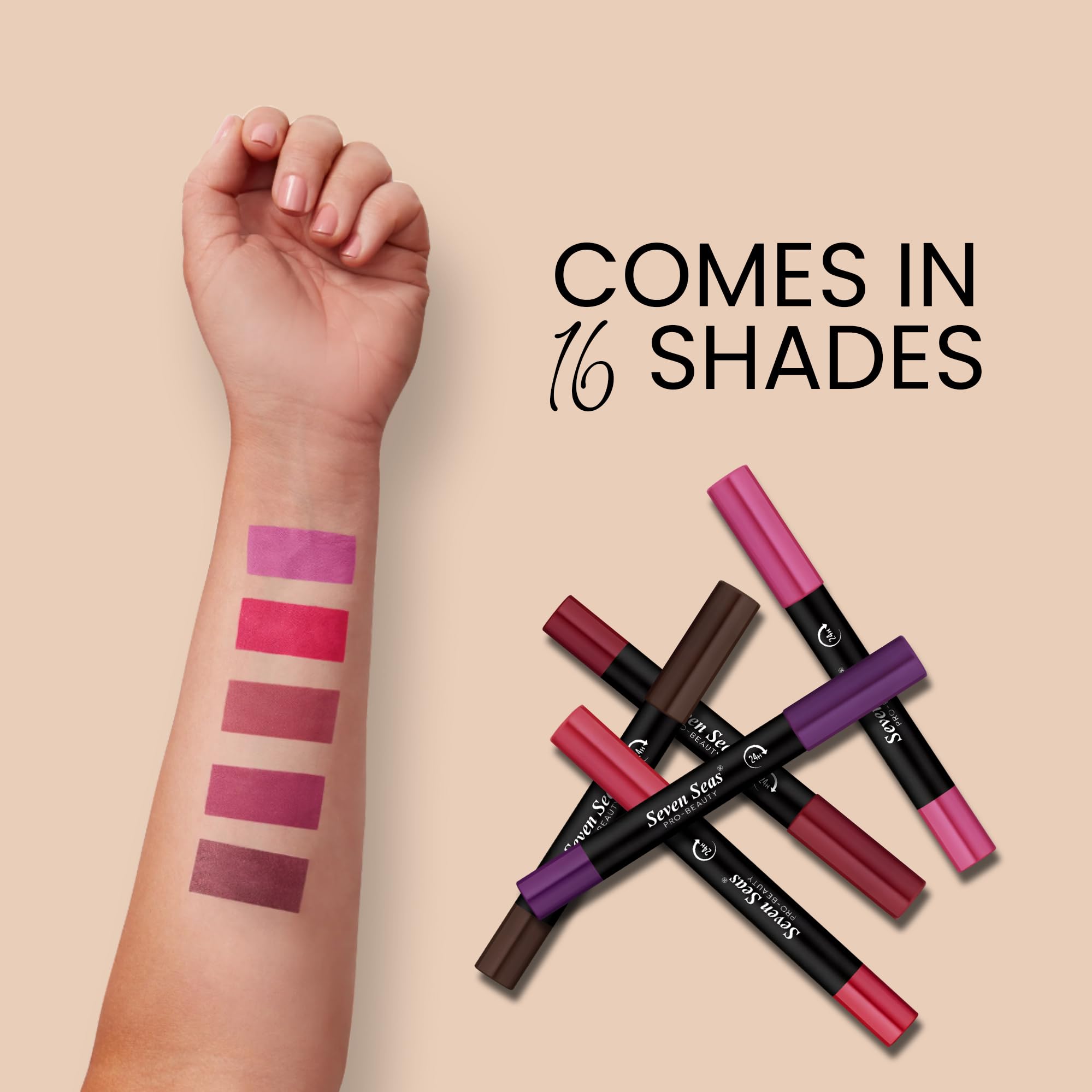 Seven Seas Color It All Non-Transfer Lip Crayon Lipstick with Sharpener - Matte Finish, Long Lasting & Smudge Proof Lipstick for Women | Perfect for Everyday Wear, Date Nights & Special Occasions (Pink Mousse)