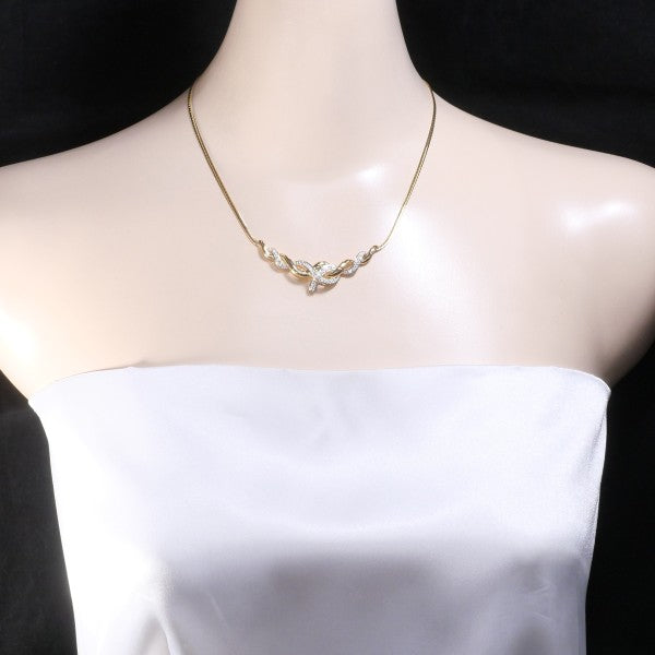 18K Yellow Gold & White Gold Diamond Necklace for Women - Elegant Wedding, Anniversary & Party Jewelry Gift