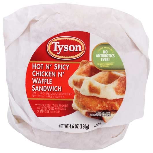 Tyson Hot N Spicy Chicken and Waffle Sandwich - 12 Pack (0.288 lb Each) | Frozen Breakfast Sandwich for Quick Meals, Office Lunch & On-the-Go Snacks