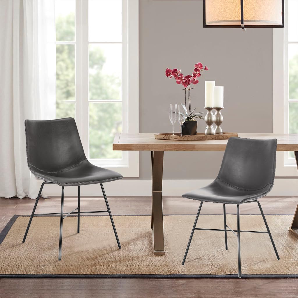 Poly & Bark Paxton Dining Chairs - Set of 2, Modern Grey Upholstered Side Chairs for Kitchen, Dining Room & Home Office