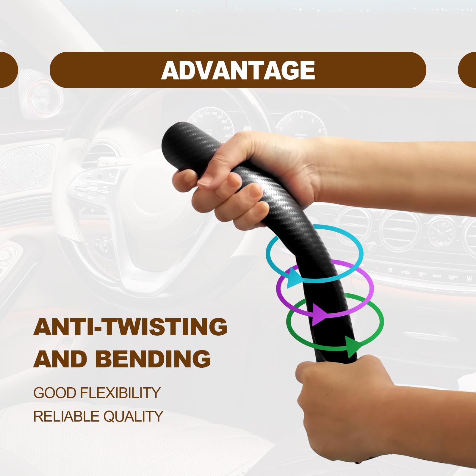 Carbon Fiber Anti-Slip Steering Wheel Cover with Butterfly Design - Black | Premium Car Interior Accessories for Enhanced Grip & Style | Perfect for Daily Commute & Road Trips