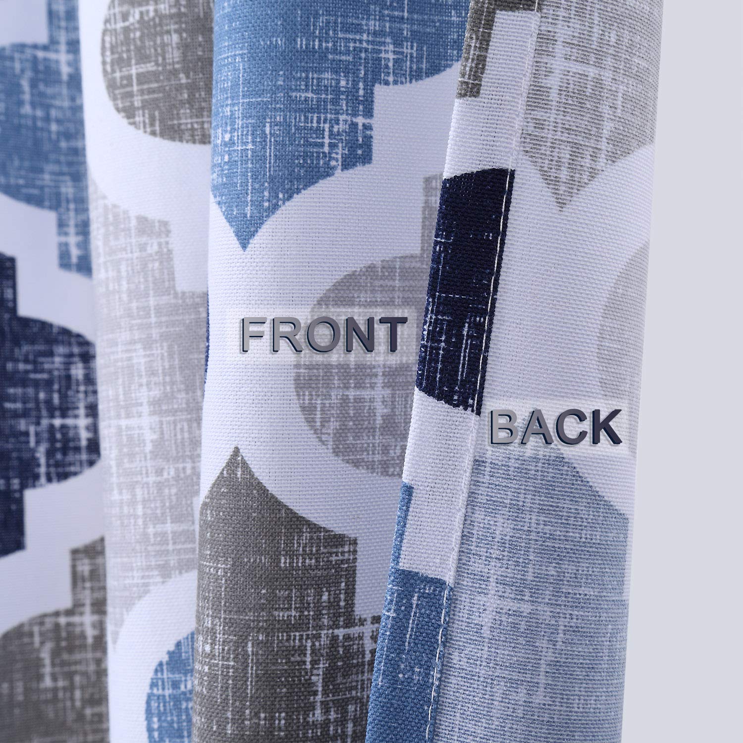 Quatrefoil Printed Cafe Curtains 30 Inch - Set of 2, Geometric Lattice Rod Pocket Window Curtains for Bathroom & Kitchen, Gray/Navy Cotton Blend - Perfect for Small Windows, French Doors & Farmhouse Decor