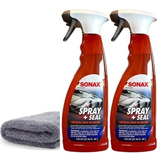 SONAX Spray & Seal Car Wax (2 Pack) with Microfiber Towel - Quick & Easy Paint Protection for Cars, Trucks & SUVs - Waterless Wash & Shine Solution for Home & Professional Detailing
