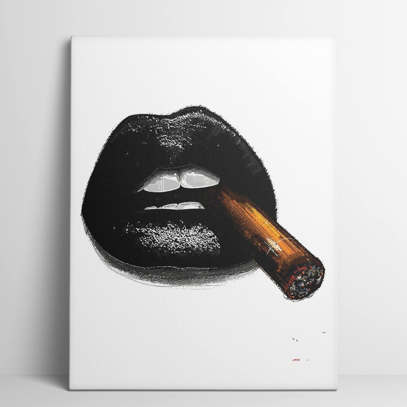 Gothic Black and White Lips Wall Art Canvas Print - 28x40 Inch Modern Home Decor with Burning Cigar Design for Living Room, Bedroom & Office | Unique Gothic Poster & Creative Wall Decor