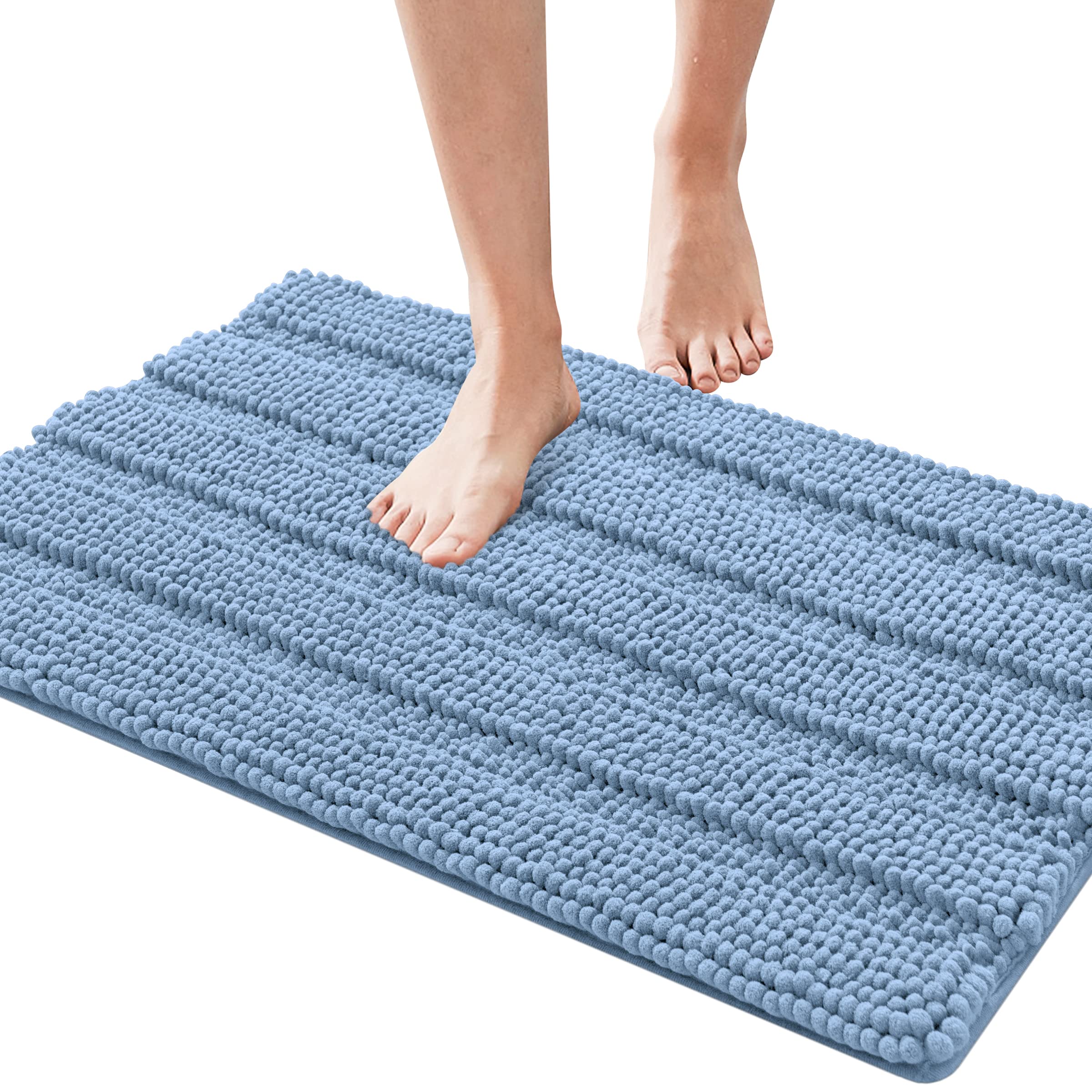 SUBRTEX Chenille Bath Rug - Soft, Plush Striped Bath Mat with Quick Dry & Water Absorbent Technology, Machine Washable (Light Purple, 18
