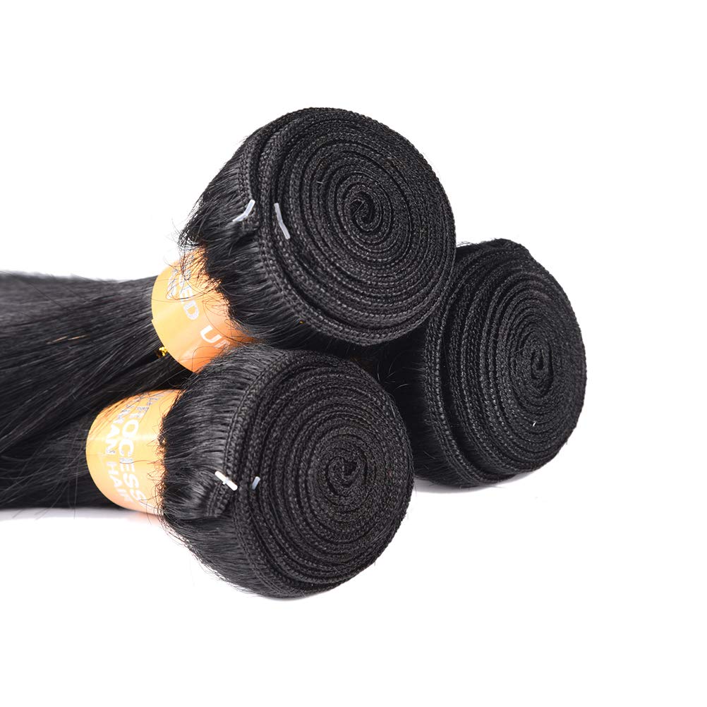 WOME 3-Pack Peruvian Silky Straight Virgin Human Hair Bundles | Unprocessed 100% Human Hair Weaves | 14