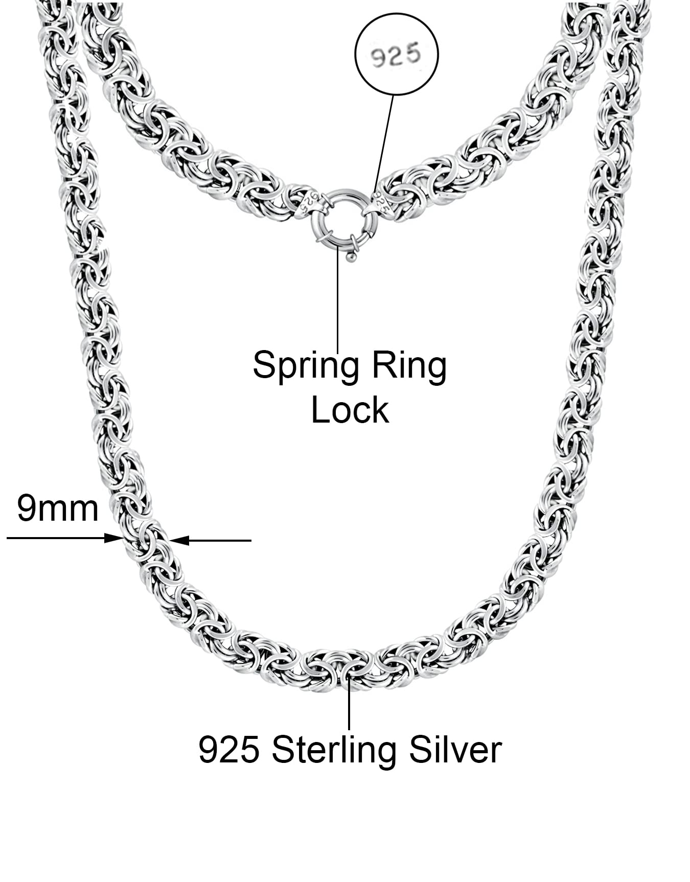 Savlano 925 Sterling Silver 9mm Italian Flat Byzantine Link Chain Necklace - 20 Inch Hollow Byzantine Necklace for Women - Made in Italy - Gift Box Included - Perfect for Everyday Wear, Special Occasions & Gifts
