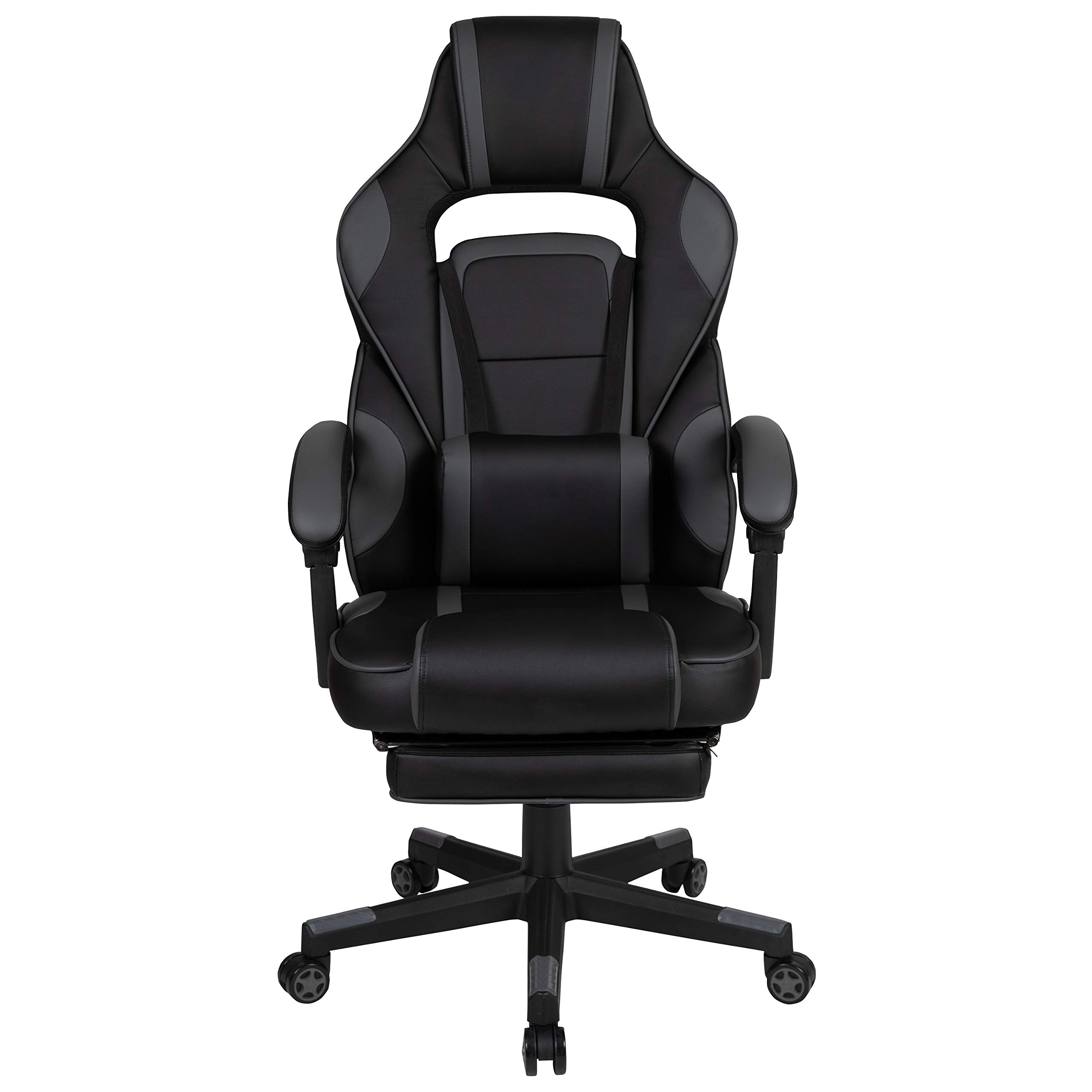 EMMA + OLIVER Black/Gray Ergonomic Gaming Chair with Adjustable Recline Back, Arms & Footrest - Massaging Lumbar Support for PC Gamers & Office Workers - Perfect for Long Gaming Sessions & Home Office Work