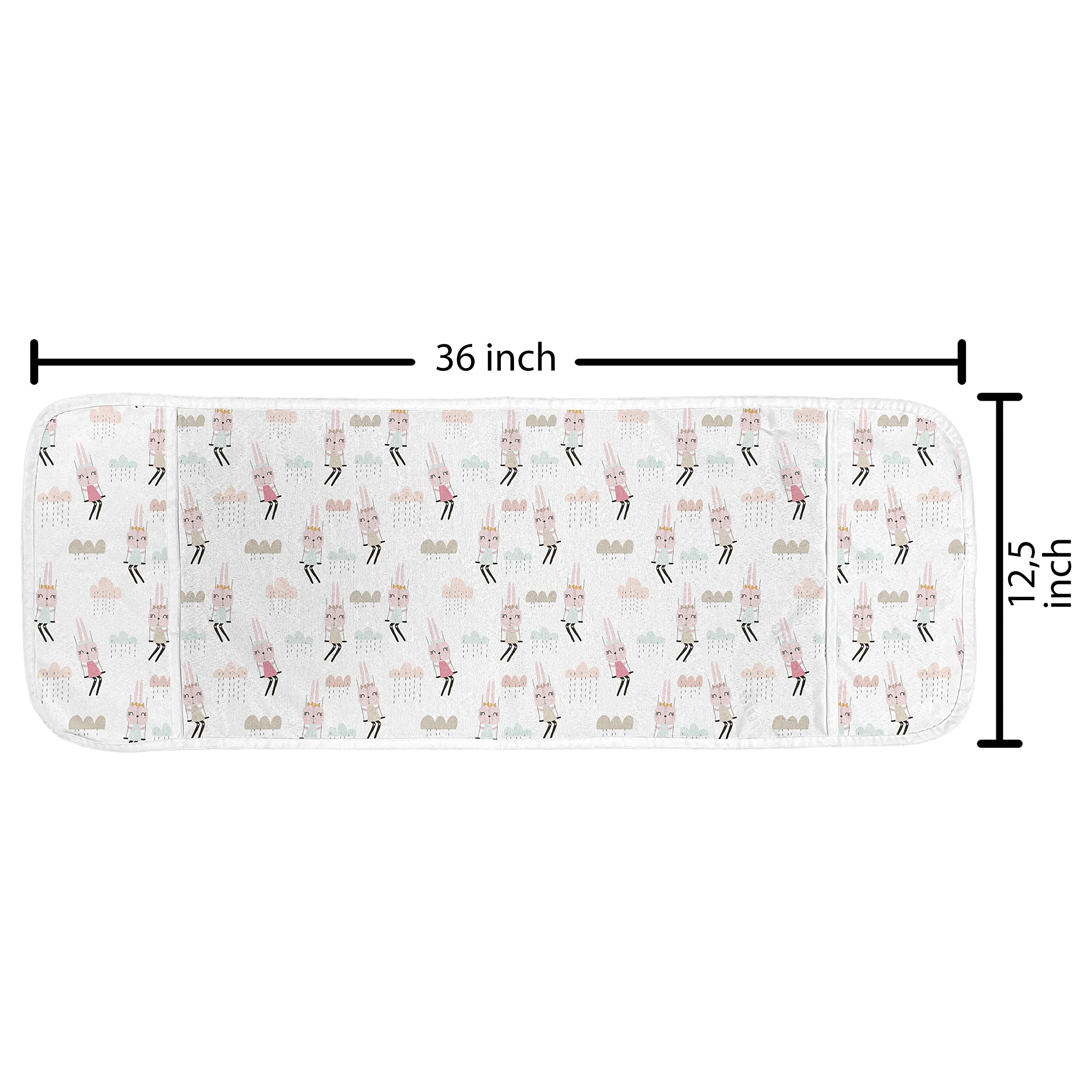 Ambesonne Waterproof Microwave Cover with Pockets - Cute Rabbit Cartoon Design, Pastel Rain Cloud Print, 36