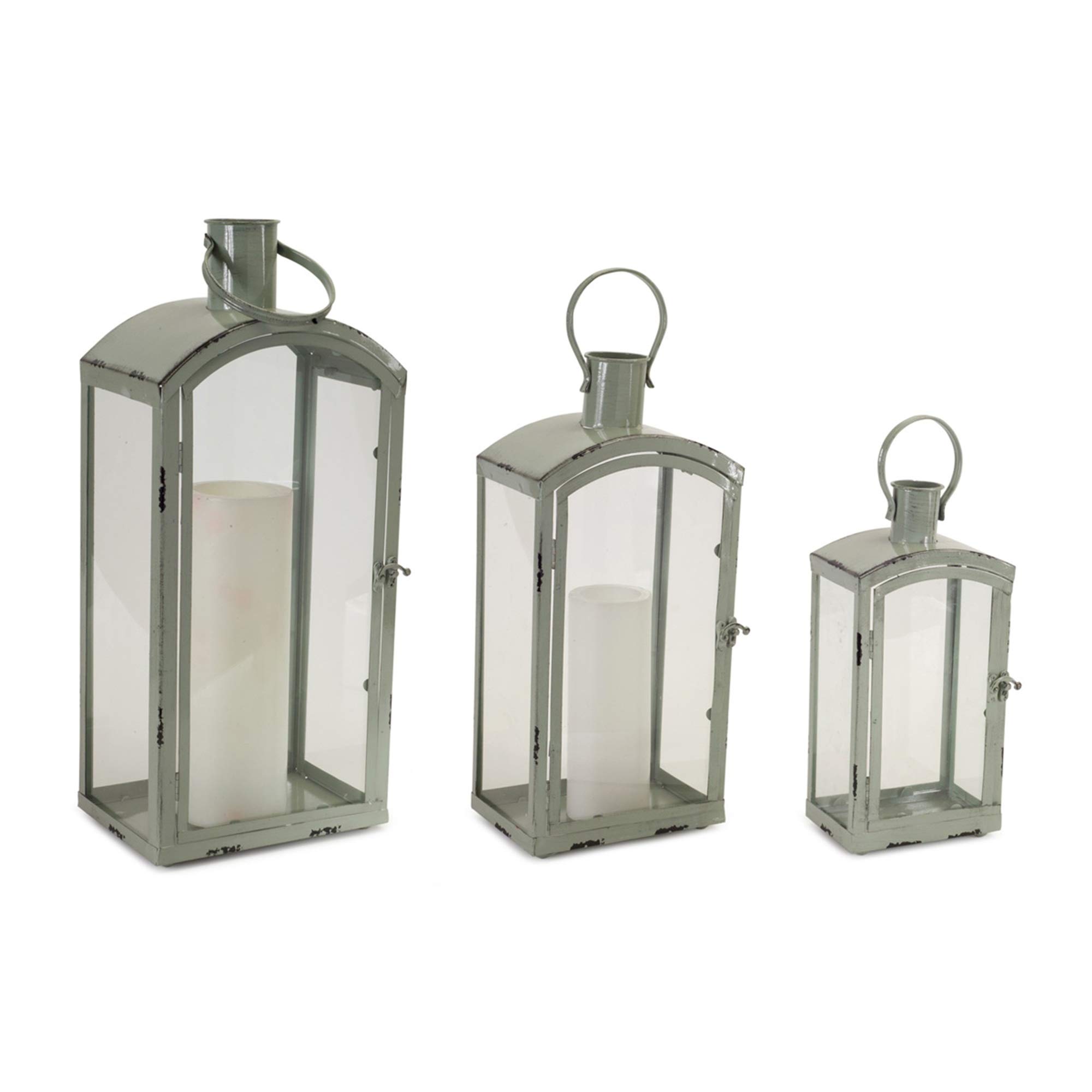 Set of 3 Aqua Green Hanging Candle Lanterns - 21 Inch Outdoor/Indoor Decorative Lighting for Garden, Patio, Wedding & Home Decor