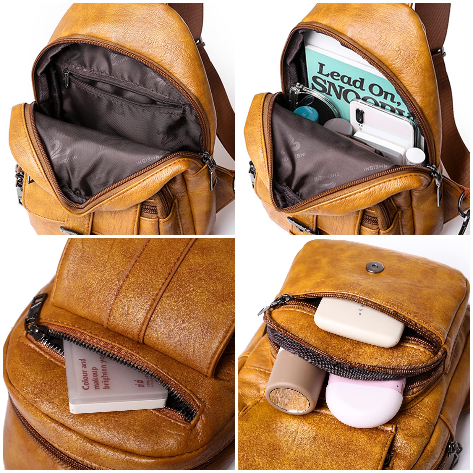 Waterproof Leather Sling Bag for Women - Fashionable Crossbody Chest Bag & Small Backpack Purse for Travel, Hiking, and Daily Use