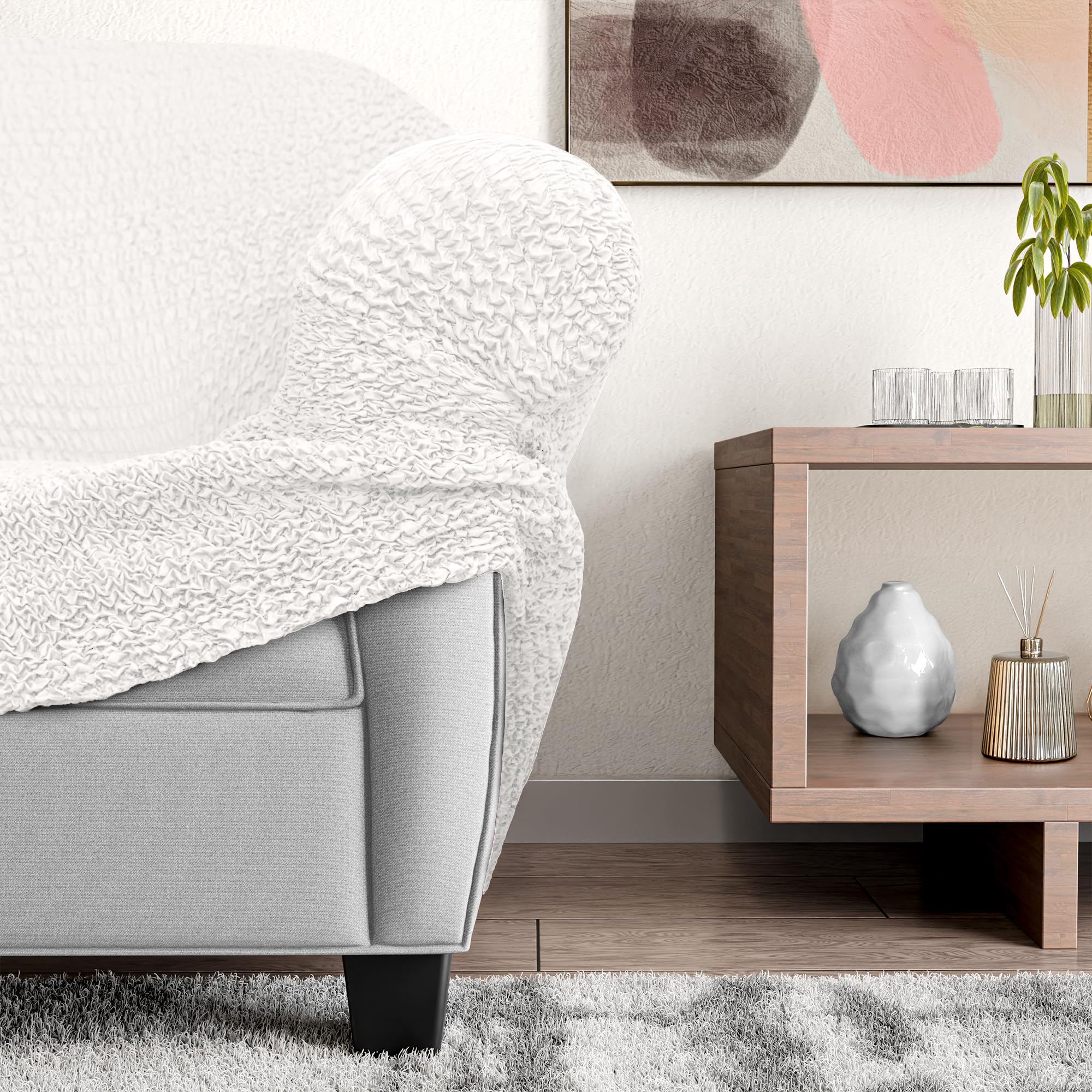 PAULATO BY GA.I.CO. Stretch Loveseat Slipcover - Oversized Chair Cover & Sofa Protector - Washable Microfiber Fabric - Form Fit 1-Piece Design - Crisp White | Perfect for Living Room, Bedroom, or Office Furniture Protection