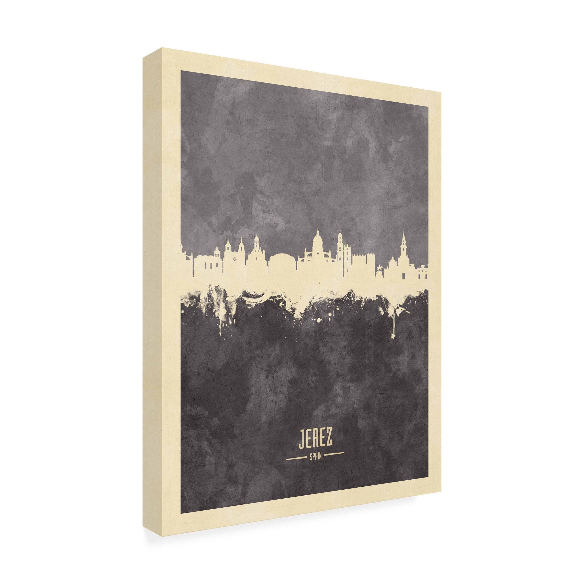 Michael Tompsett 'Jerez Spain Skyline Gray' Canvas Wall Art Print - Modern Cityscape Painting for Living Room, Bedroom & Office Decor