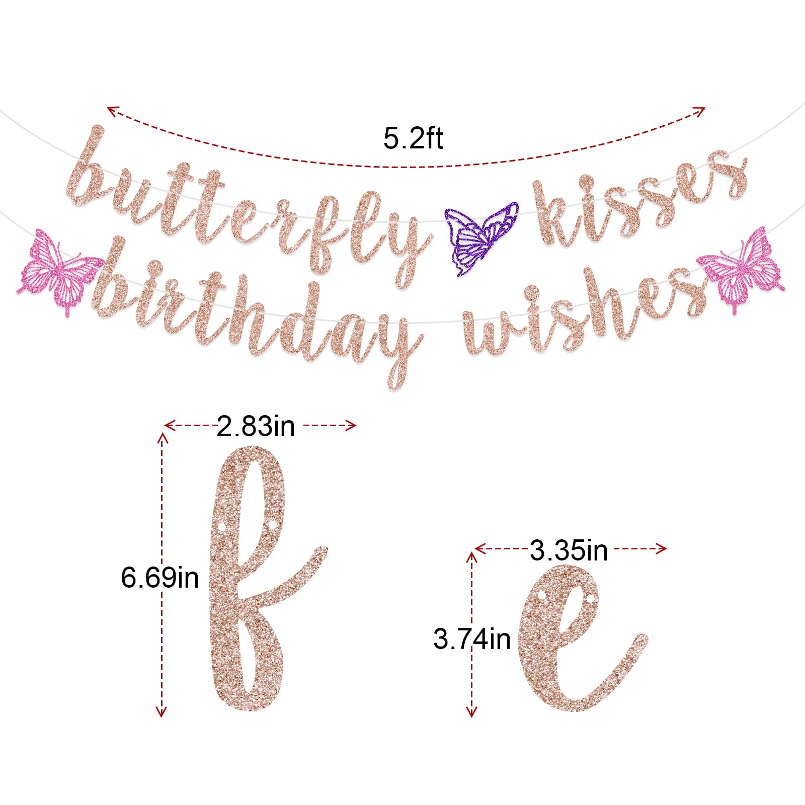 Butterfly Kisses Birthday Banner - Rose Gold First Birthday Party Decorations for Girls, Baby Shower & Birthday Celebrations