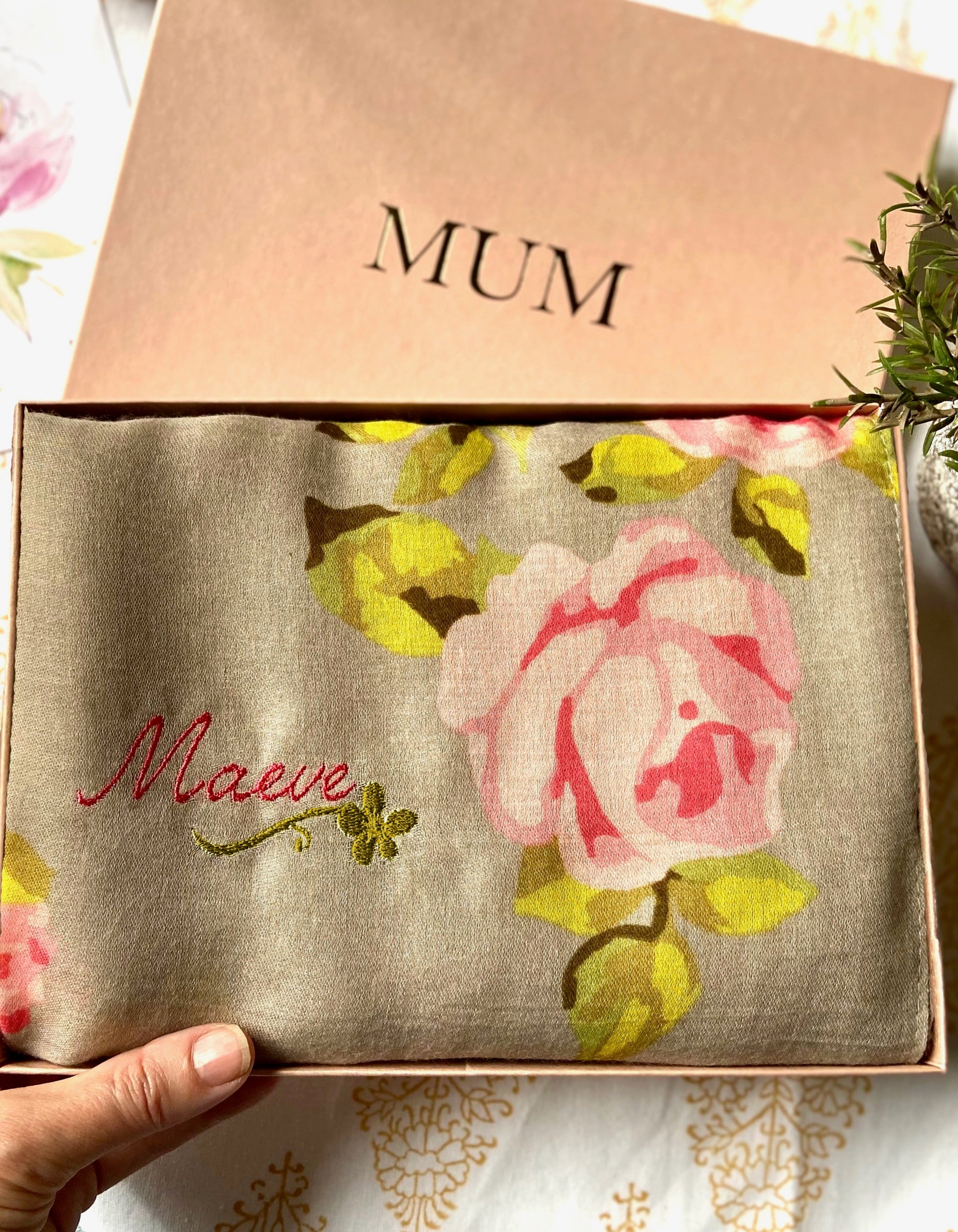 Elegant Rose Print Scarf - Soft Womens Fashion Accessory with Gift Box & Card - Perfect for Valentine's Day, Mother's Day Gifts & Everyday Style