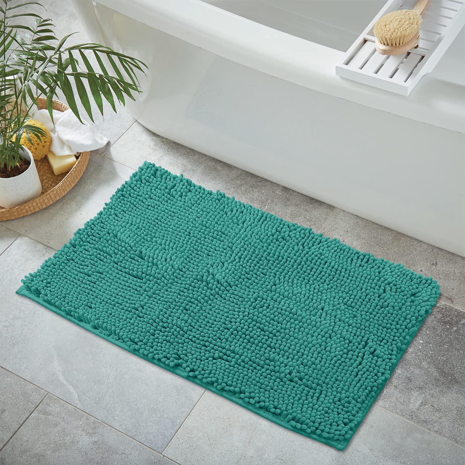Ultra Soft Chenille Plush Bath Rugs - Non Slip Microfiber Floor Mats for Bathroom, Kitchen, Entryway & Living Room - 30x20 Inches Turquoise - Perfect for Cozy Home Decor & High Traffic Areas