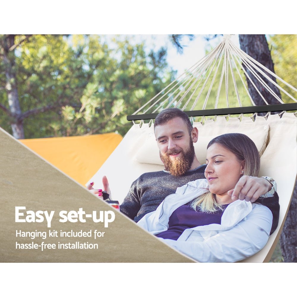 Portable 2-Person Hammock Bed with Pillow for Outdoor Camping, Backyard Relaxation & Beach Lounging