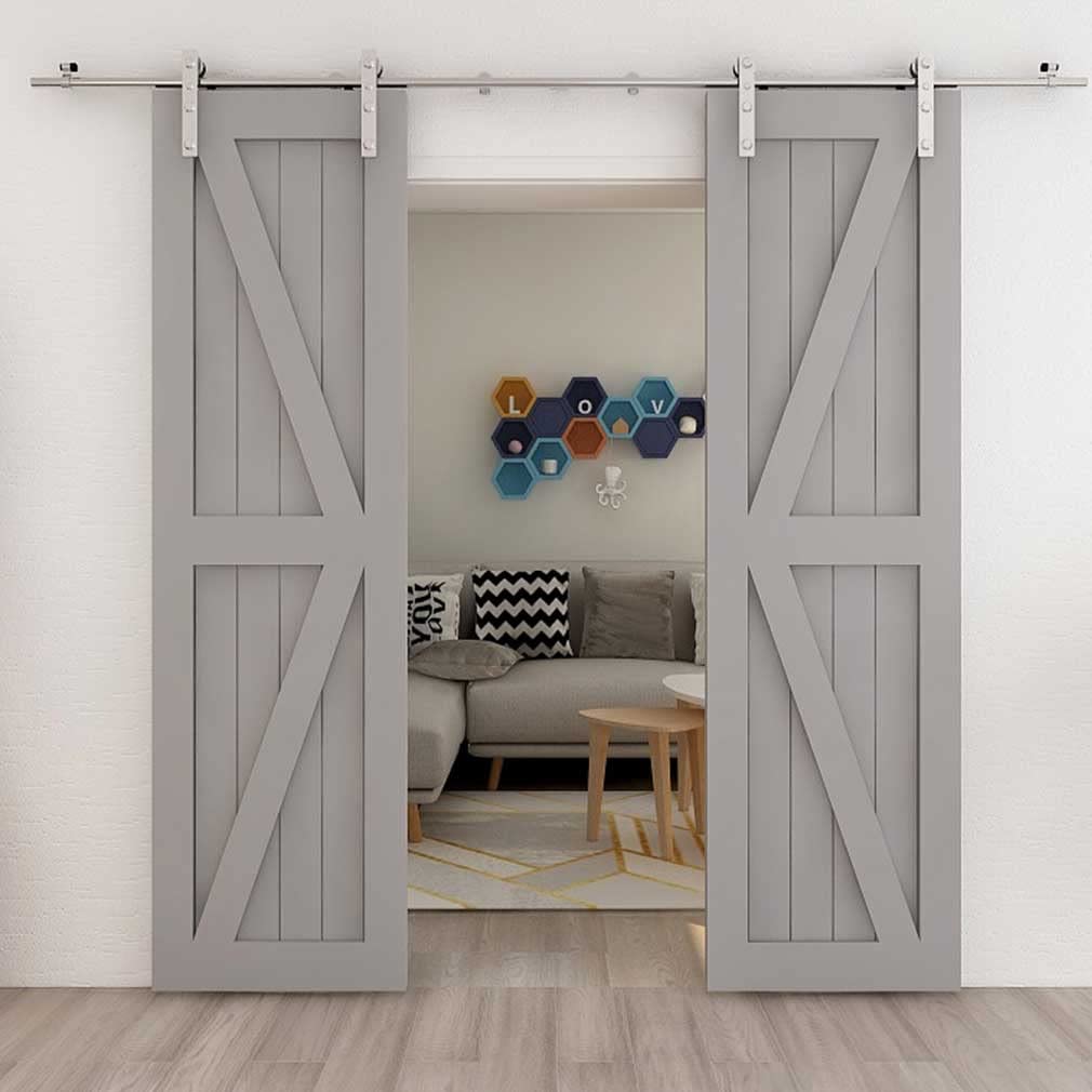 6FT Heavy Duty Stainless Steel Sliding Door Hardware Kit - Smooth Wooden Barn Door Track System for 18