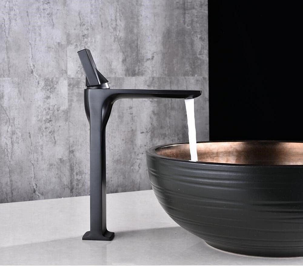 Brushed Gold Single Handle Bathroom Faucet - Vintage Mixer Tap for Sink & Basin (Black Tall) - Perfect for Modern Bathrooms