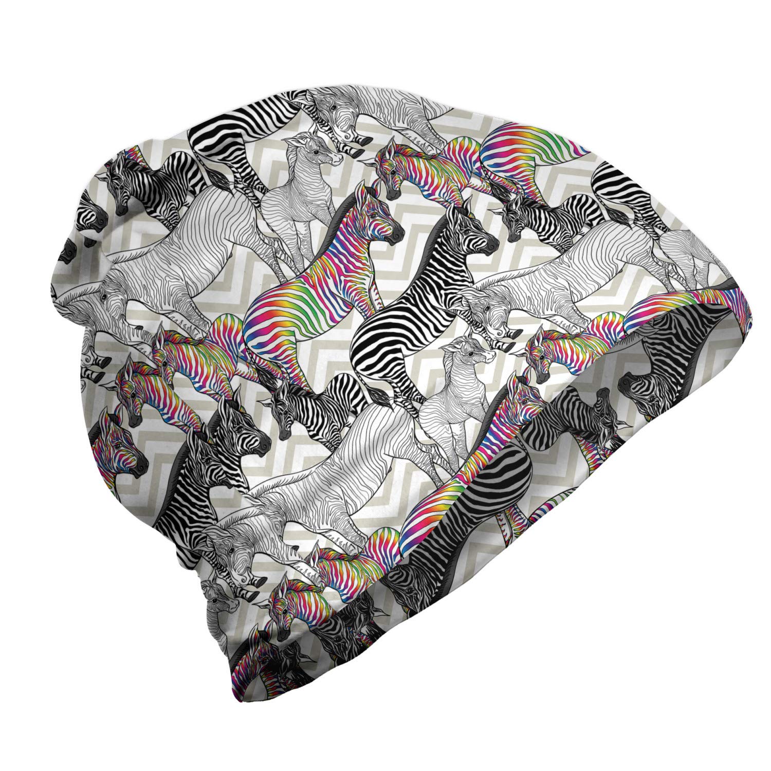 Ambesonne Unisex Beanie - Funky Animal Chevron Pattern Winter Hat for Men & Women - Perfect for Hiking, Camping & Outdoor Activities