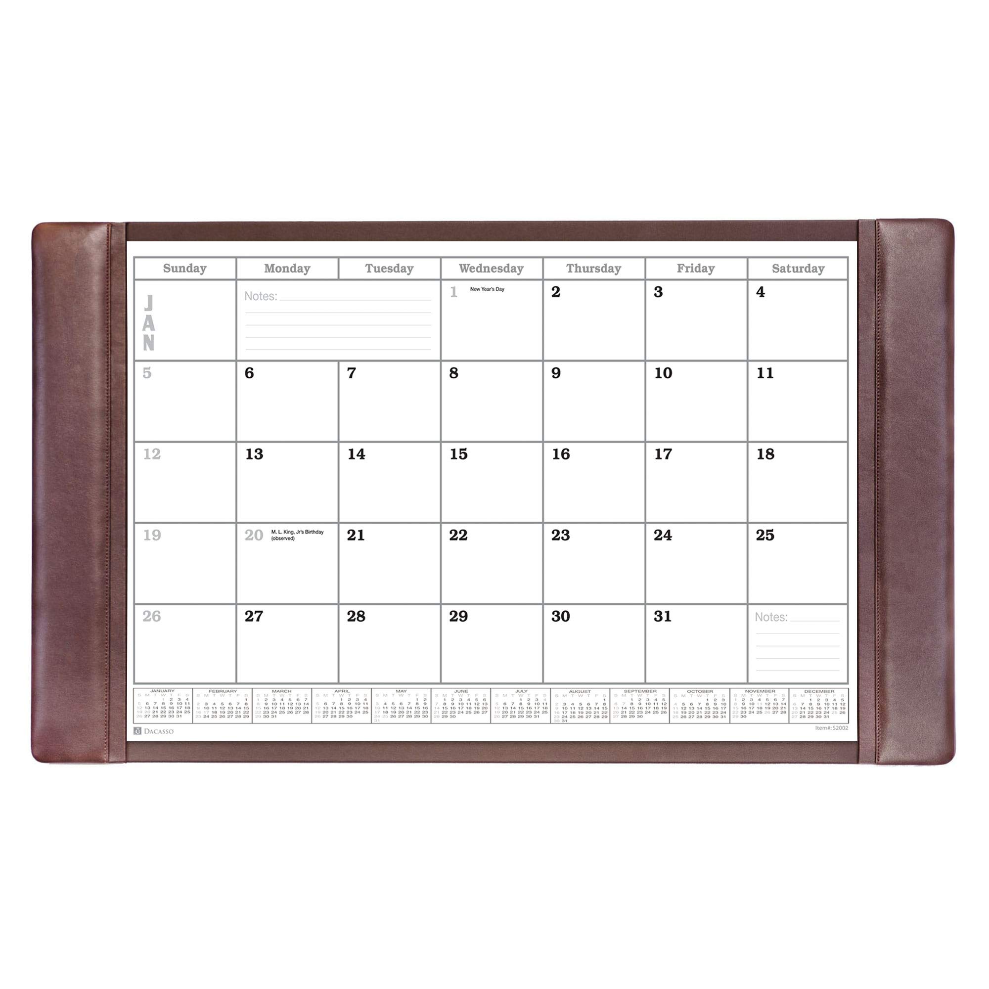 Premium Chocolate Brown Leather Desk Pad with 2024 Calendar - 34