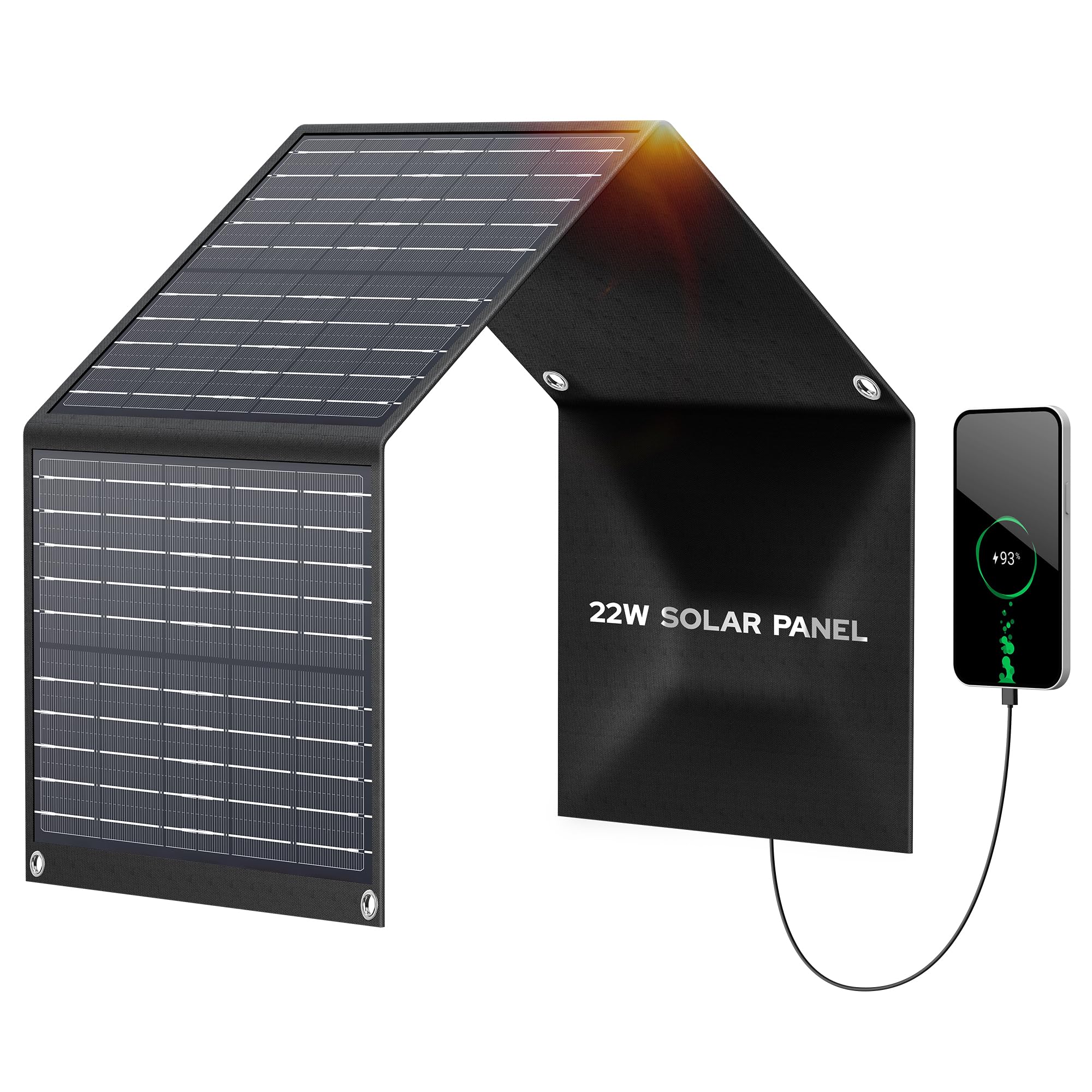 Enginstar 22W Portable Solar Panel Charger - Foldable Solar Power for Camping, RV Trips & Outdoor Adventures - QC3.0 USB & DC Output - Compatible with iPhone, iPad, Laptop, Power Stations & Solar Generators - Perfect for Emergency Power, Off-Grid Living & Travel Charging