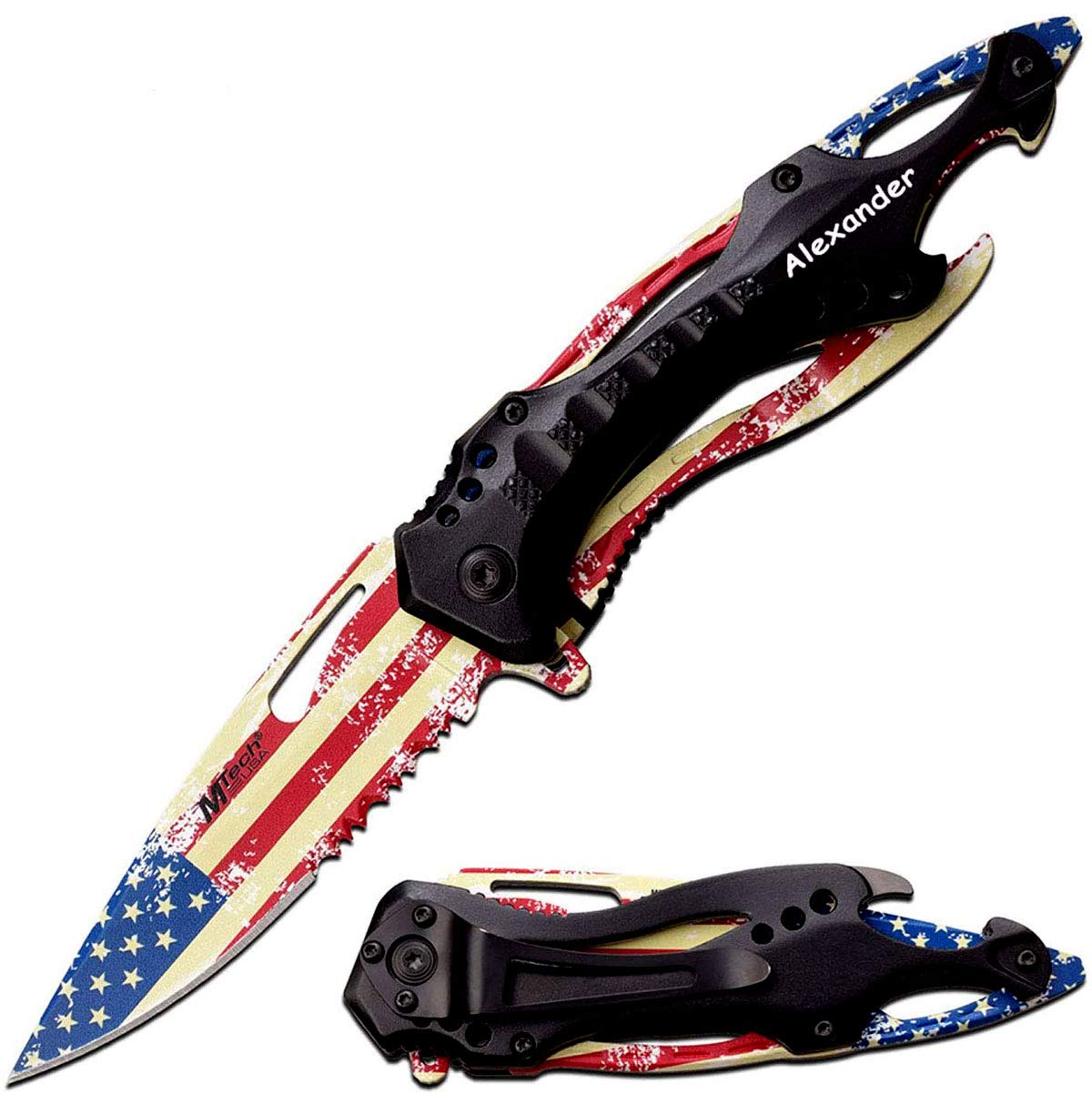 Personalized Laser Engraved Pocket Knife - Custom Engraved Gifts for Men, Fathers Day, Groomsmen & Graduation - Free Engraving (American Flag Design) - Perfect for Camping, Hiking & Everyday Carry