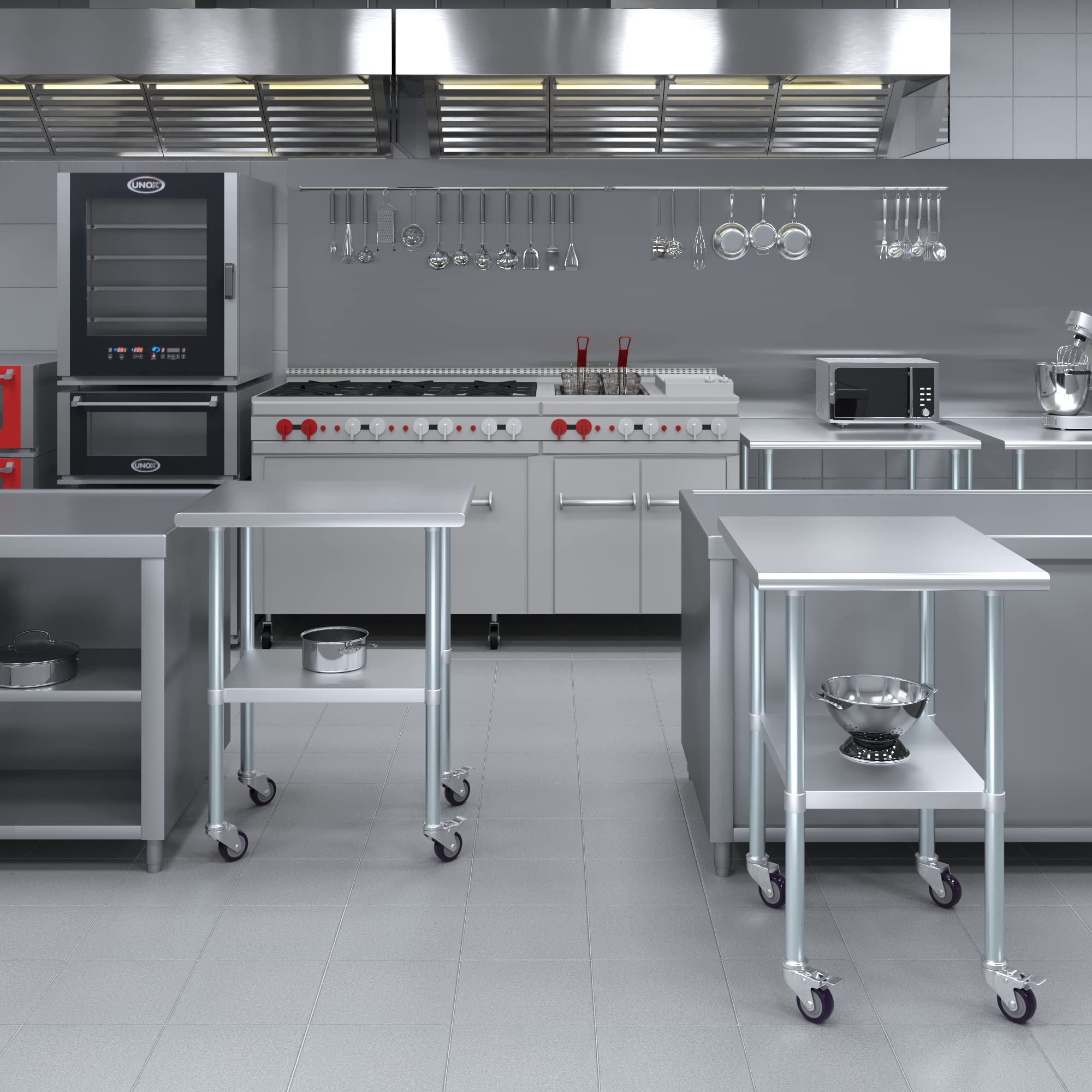 AmGood 30x24 Inch Stainless Steel Work Table with Wheels - NSF Certified Commercial Kitchen Prep Table for Restaurants, Food Trucks & Catering Services
