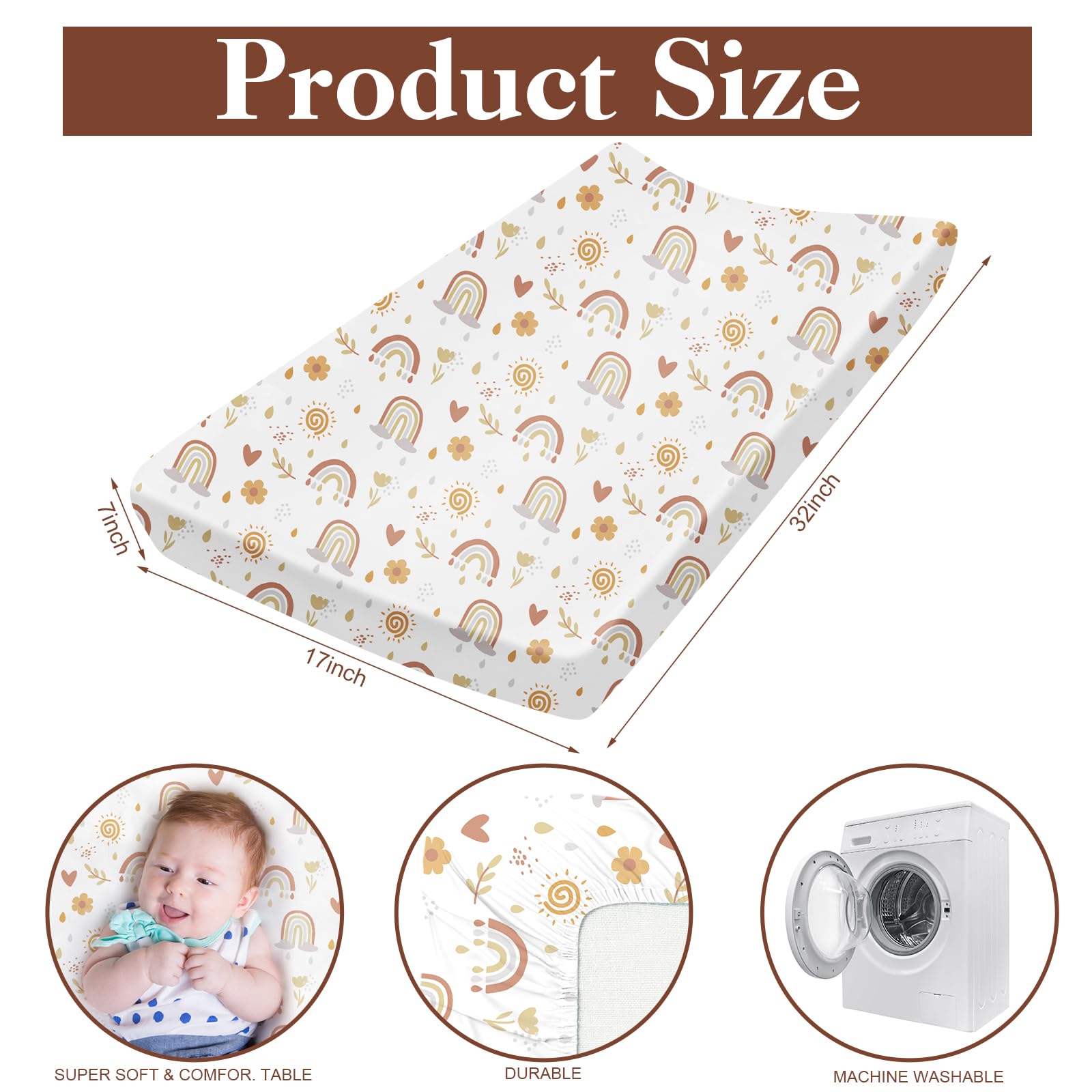 4 Pack Boho Rainbow Changing Pad Covers 32