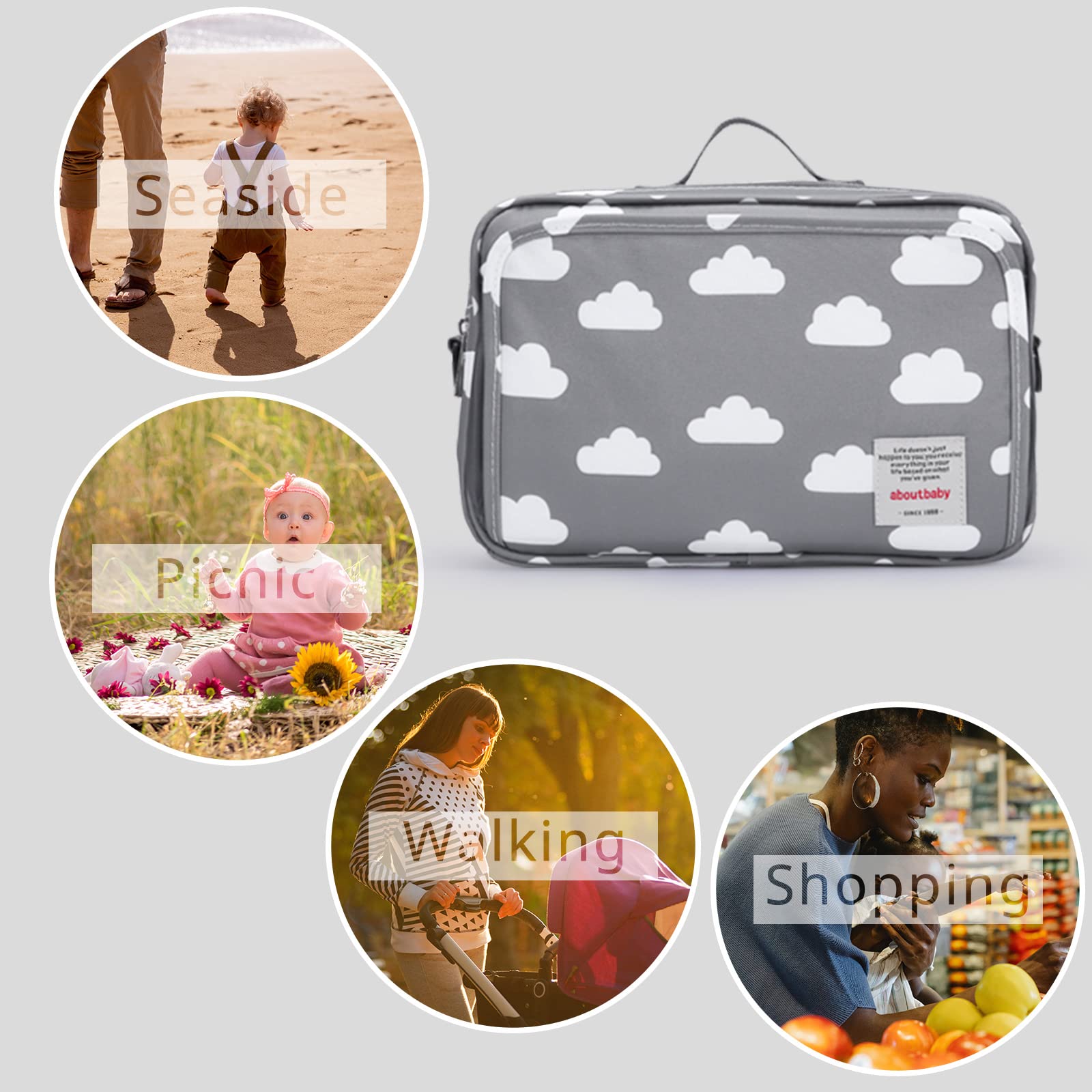 Portable Diaper Bag for Baby - Insulated Pocket, Stroller Hooks & Adjustable Strap - Universal Mini Tote Organizer Fits All Strollers (Gray) - Perfect for On-the-Go Parents, Travel & Daily Strolls