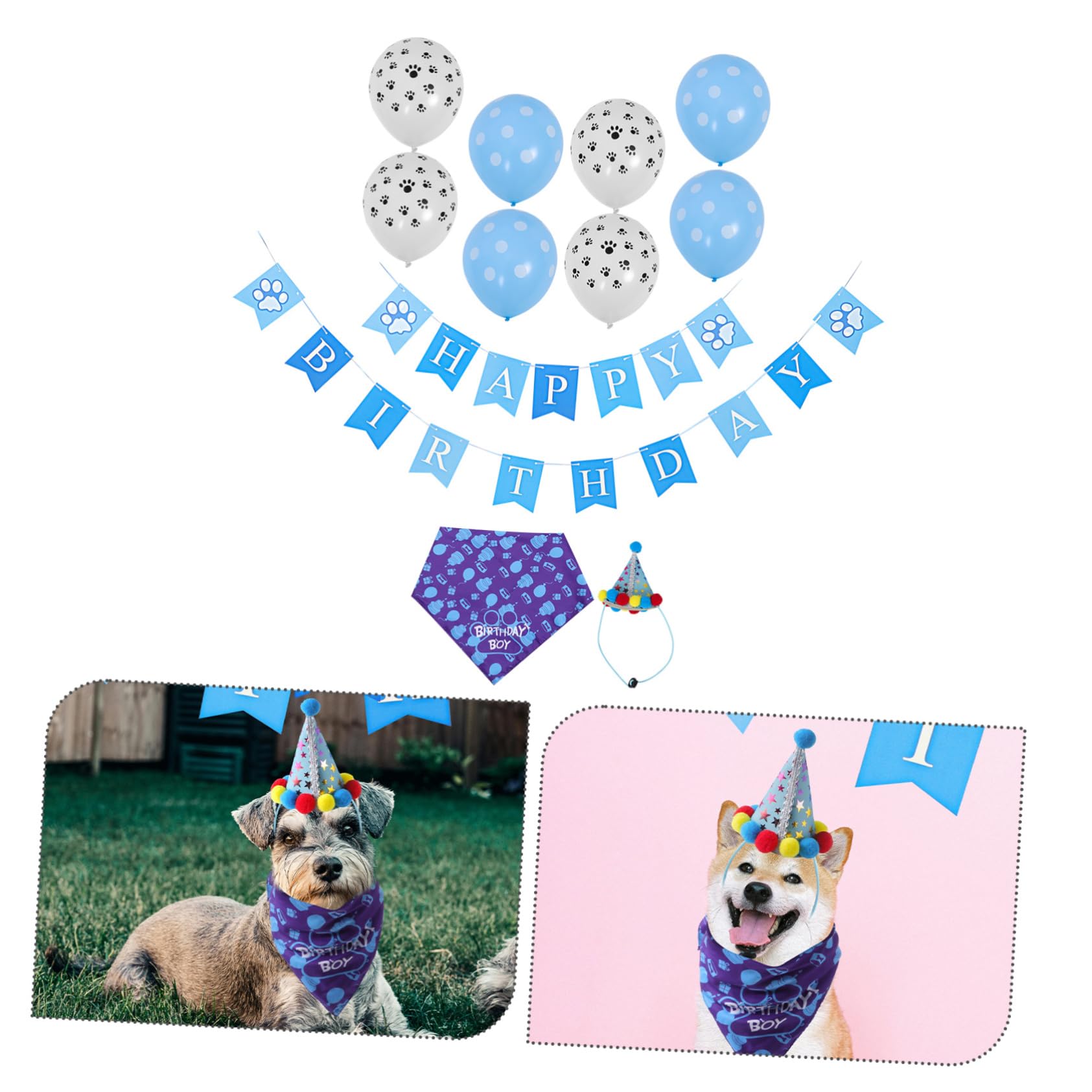 1 Set Pet Birthday Party Decorations - Dog Birthday Dress Up Kit with Bunting Banner, Bow Tie, Balloons & Cat Bib - Perfect for Dog & Cat Birthday Celebrations, Paw-Themed Parties & Pet Costume Events