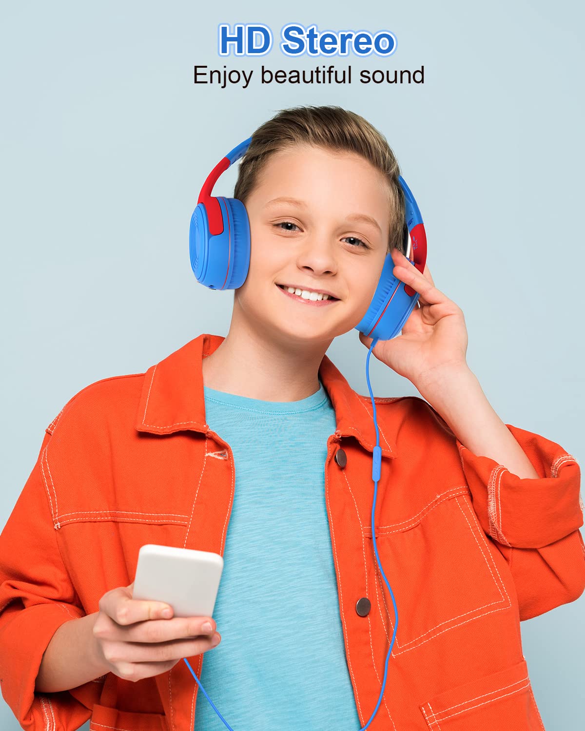 ELECDER S8 Kids Headphones with Microphone - 85dB/94dB Volume Limited, Adjustable Wired Headphones for Boys & Girls - 3.5mm Jack Compatible with School, Kindle, Smartphones, Tablets & Airplane Travel (Blue/Red) - Perfect for Online Classes, Gaming & Long Flights