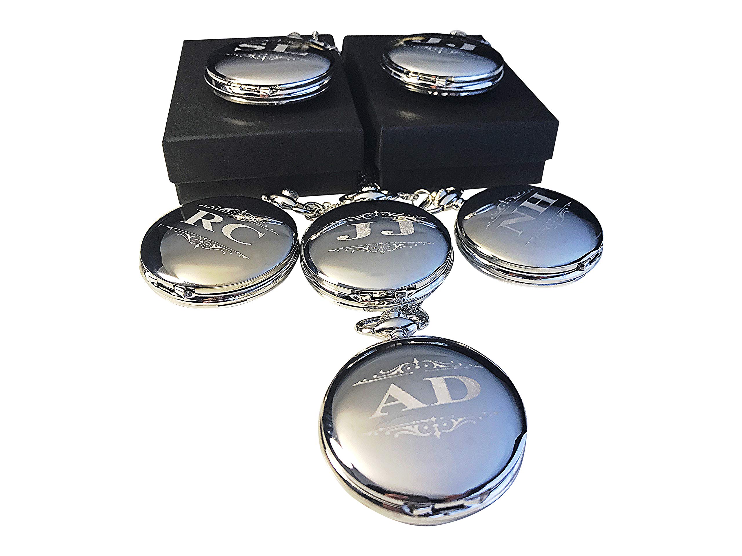 8-Piece Groomsmen Pocket Watch Set with Chain, Engraving & Gift Box - 4 Color Options - Perfect for Weddings, Anniversaries & Special Occasions