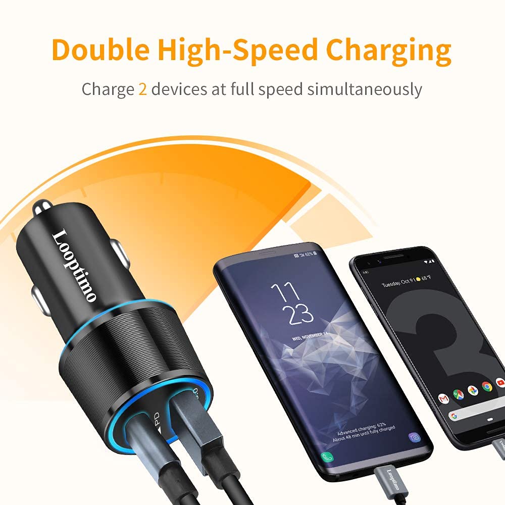 Looptimo 48W USB C Car Charger with PD & QC 3.0 - Fast Charging for Google Pixel 9/9 Pro XL/8/8 Pro/7/7 Pro/6/6a/6 Pro/5a/5/4/4 XL - Includes 3.3Ft Type C Cable - Perfect for Road Trips & Daily Commutes