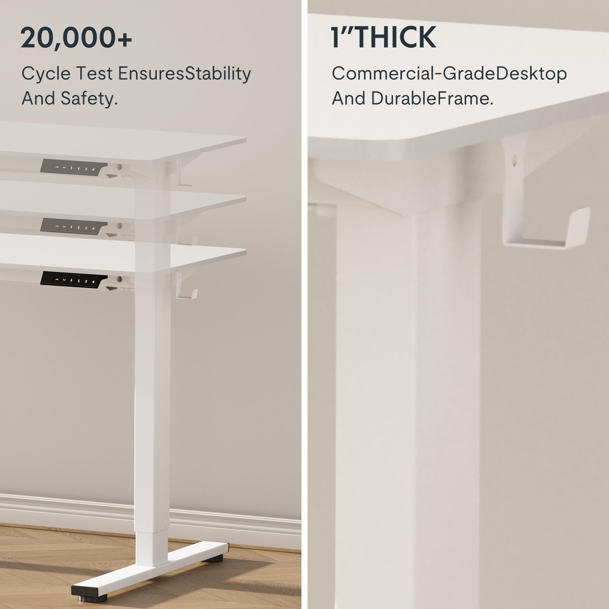 FLEXISPOT EN1 Electric Standing Desk 48 x 30 Inches - Adjustable Height Computer Desk for Home Office, White Frame & White Top (2-Pack) | Perfect for Remote Work, Gaming Setup & Ergonomic Workspace
