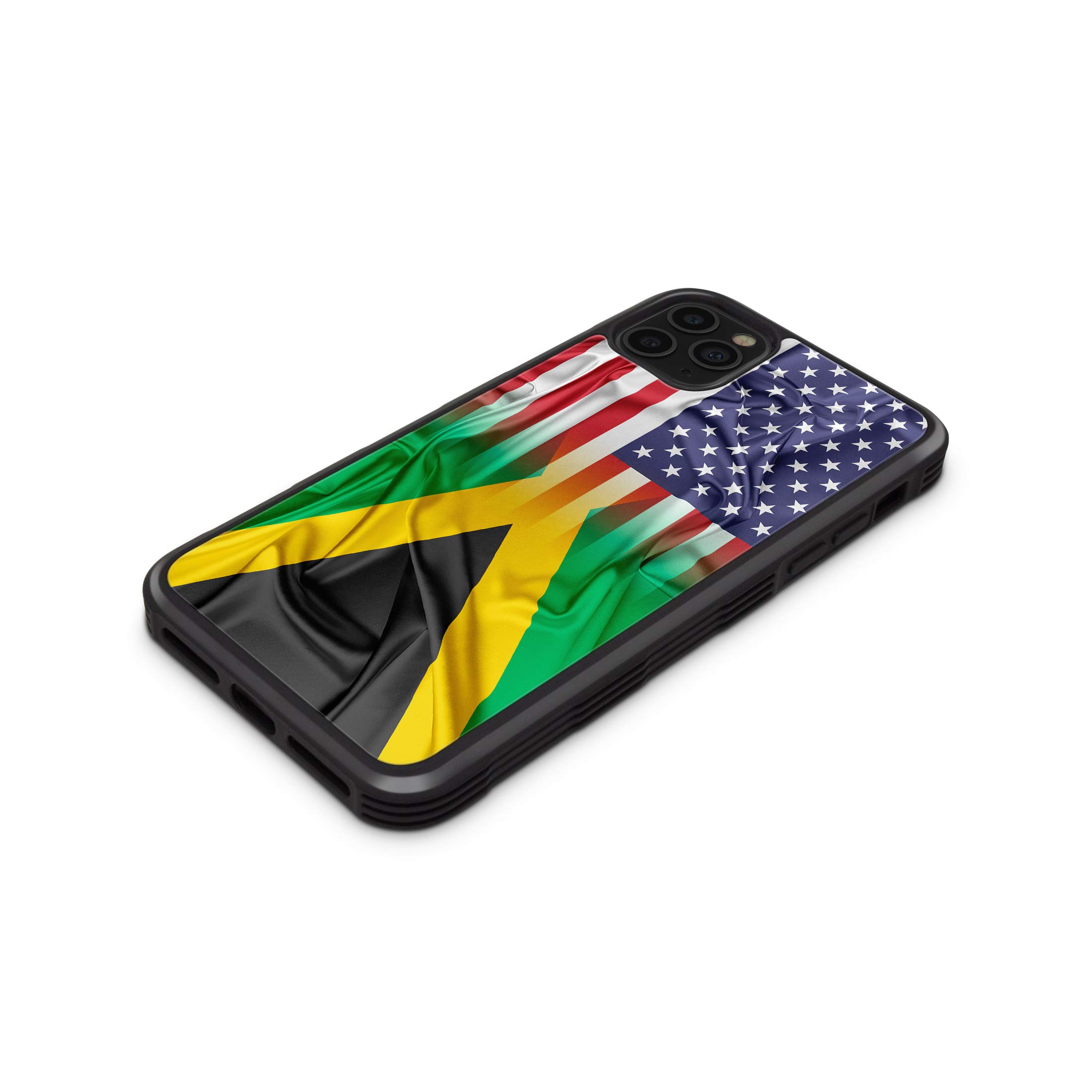 iPhone 12 Pro Max 6.7 Inch Shockproof Rubber Phone Case with US & Jamaica Flag Design - Durable Protection for Everyday Use, Travel & Outdoor Activities