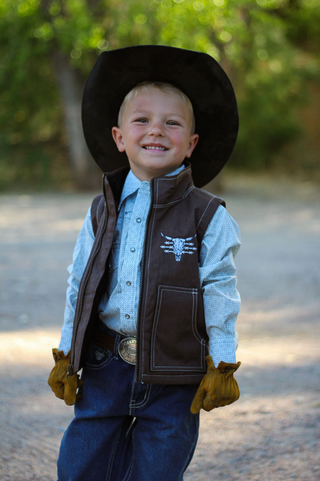 Boys Cowboy Vest with Hardware - Dark Chocolate Brown Tech Woodsman Style for Outdoor Adventures & Western Rides
