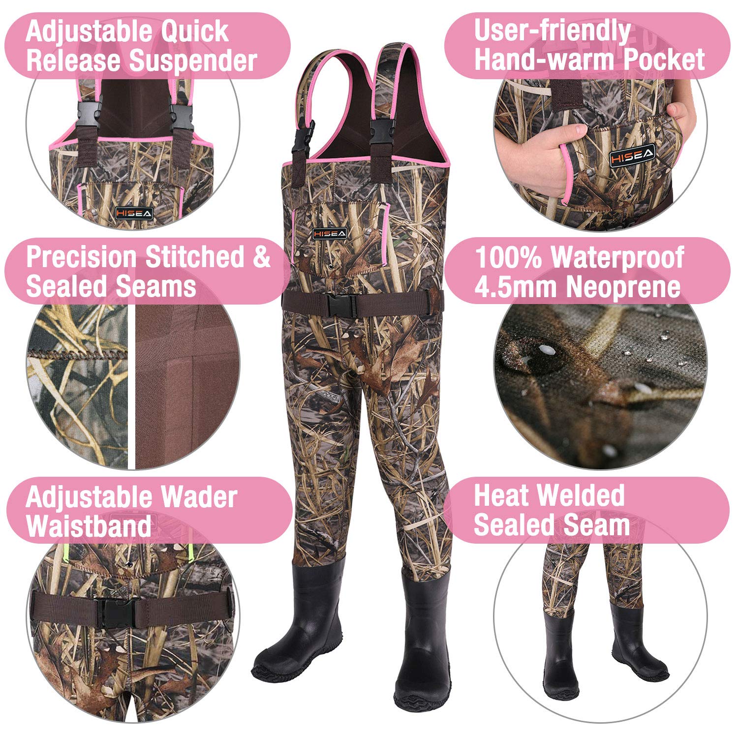 HISEA Kids Neoprene Chest Waders for Toddler & Children - Insulated Waterproof Hunting Boots for Boys & Girls - Perfect for Duck Hunting, Fishing, and Outdoor Adventures