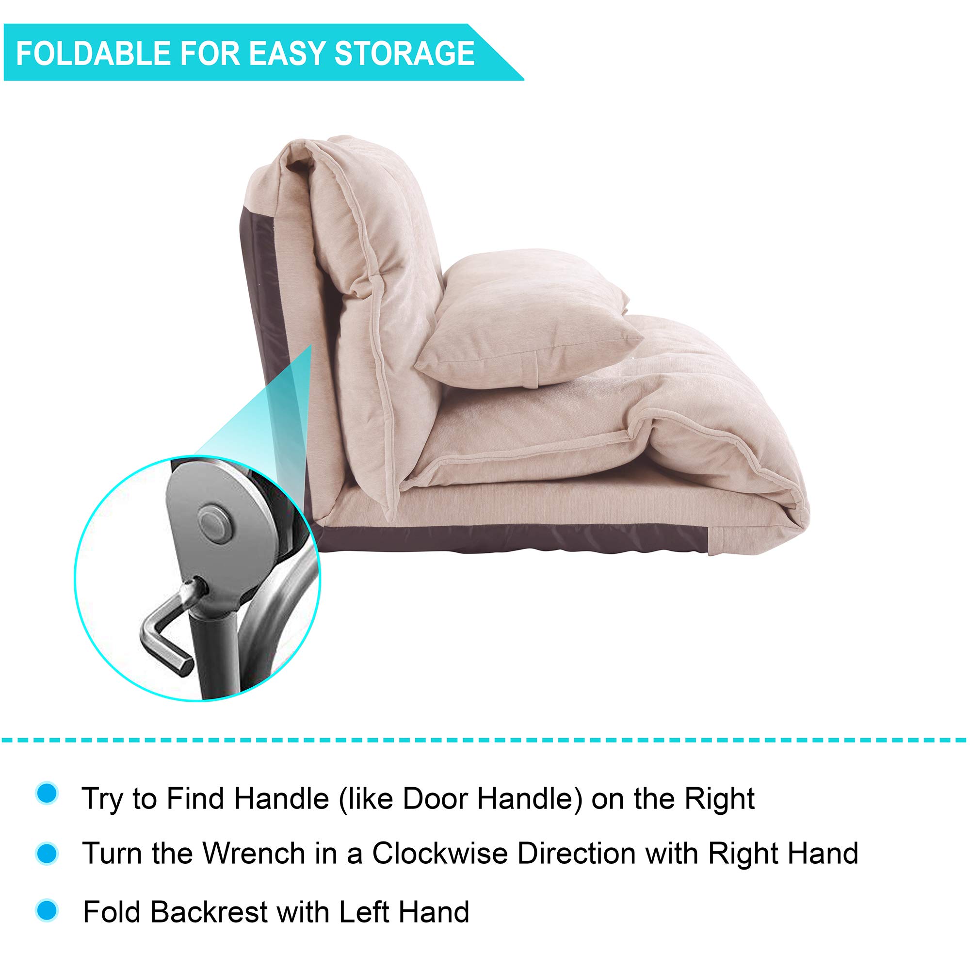 Adjustable Lazy Sofa Bed - Modern Floor Sofa for Gaming & Relaxation with 2 Pillows, Polyester Beige - Perfect for Living Room, Bedroom & Small Spaces
