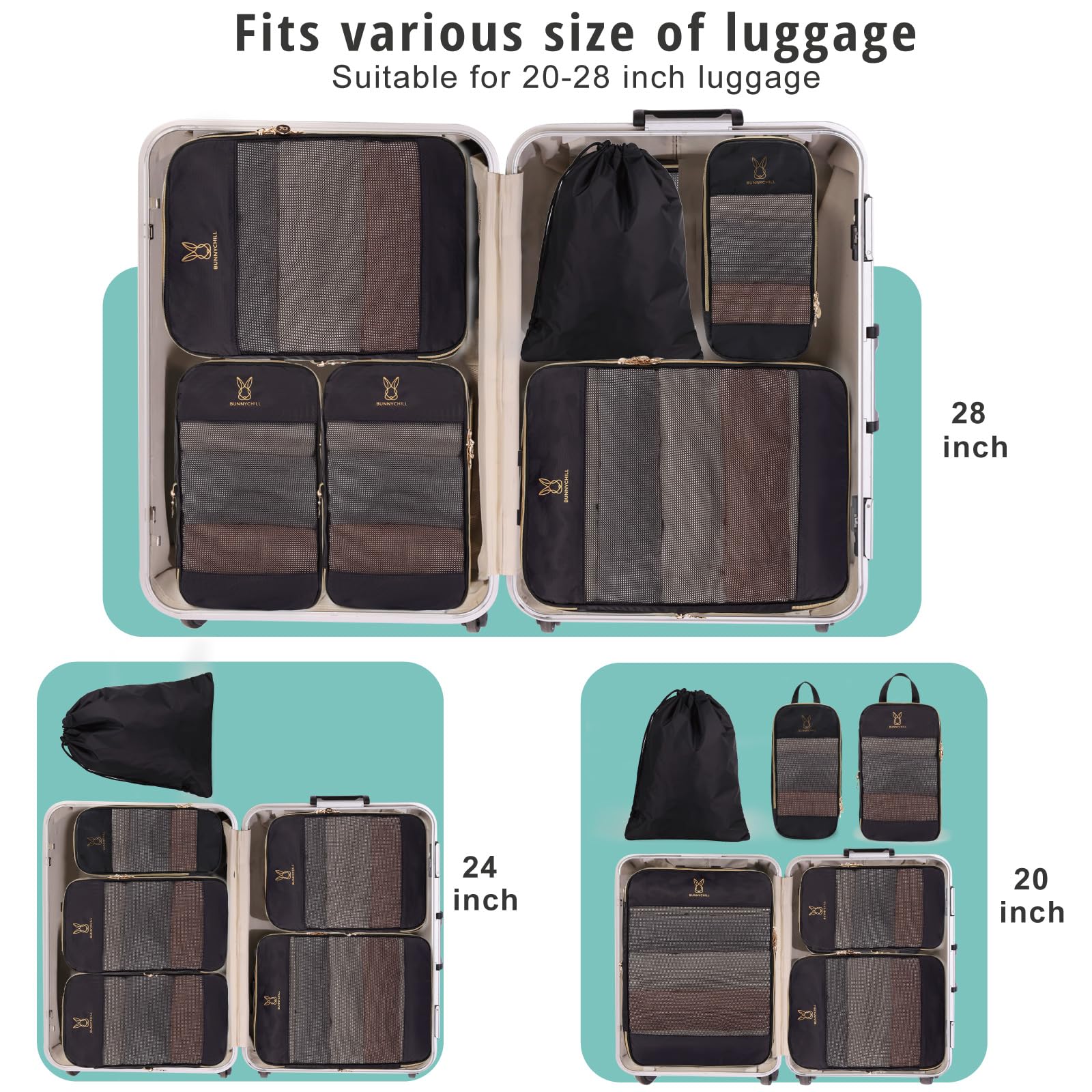 **Expandable Compression Packing Cubes for Suitcases - 6 Set Lightweight Travel Organizer Bags, Space-Saving Luggage Essentials for Women | Perfect for Carry-On, Business Trips & Vacation Packing**