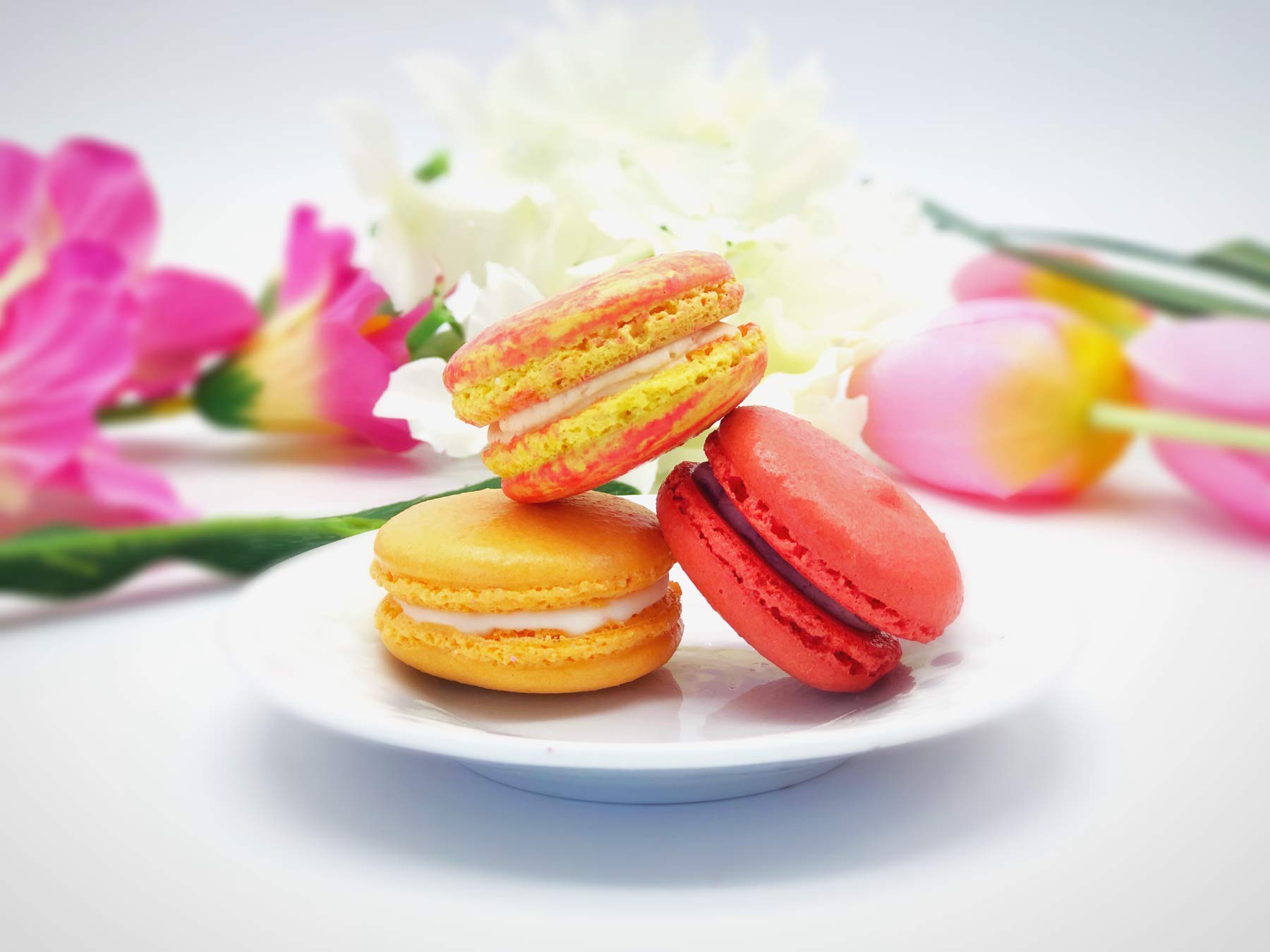 6 Pack Assorted Gluten Free Macarons - Peach, Lemon & Strawberry Cherry Flavors | Perfect for Parties, Gifts & Dessert Lovers