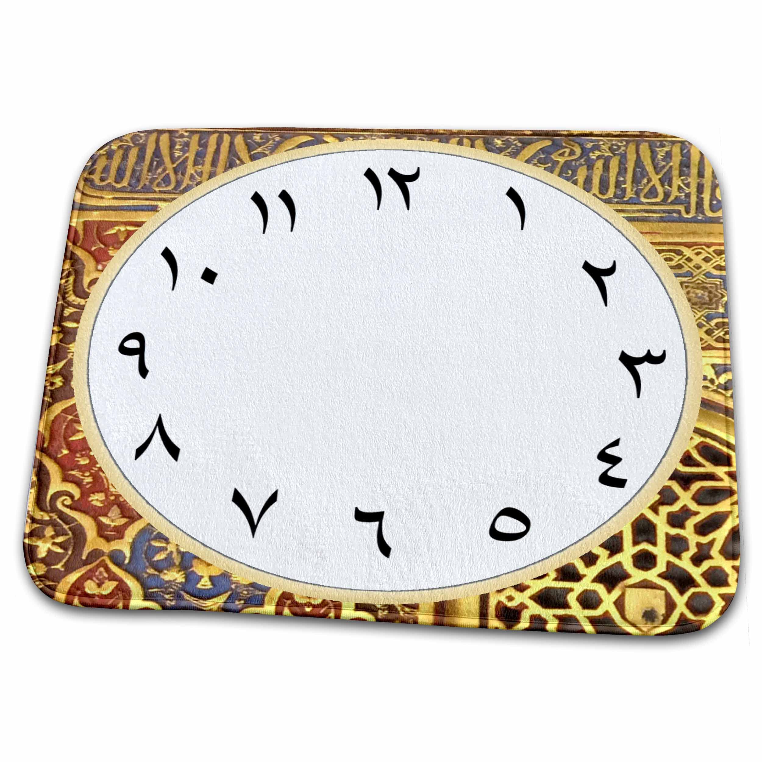 3dRose Arabic Clock Face with Arabic Numbers - Arabian Gold Bathroom Rug Mat (rug-344400-1) | Non-Slip Bath Mat for Home, Mosque & Arabic-Themed Decor
