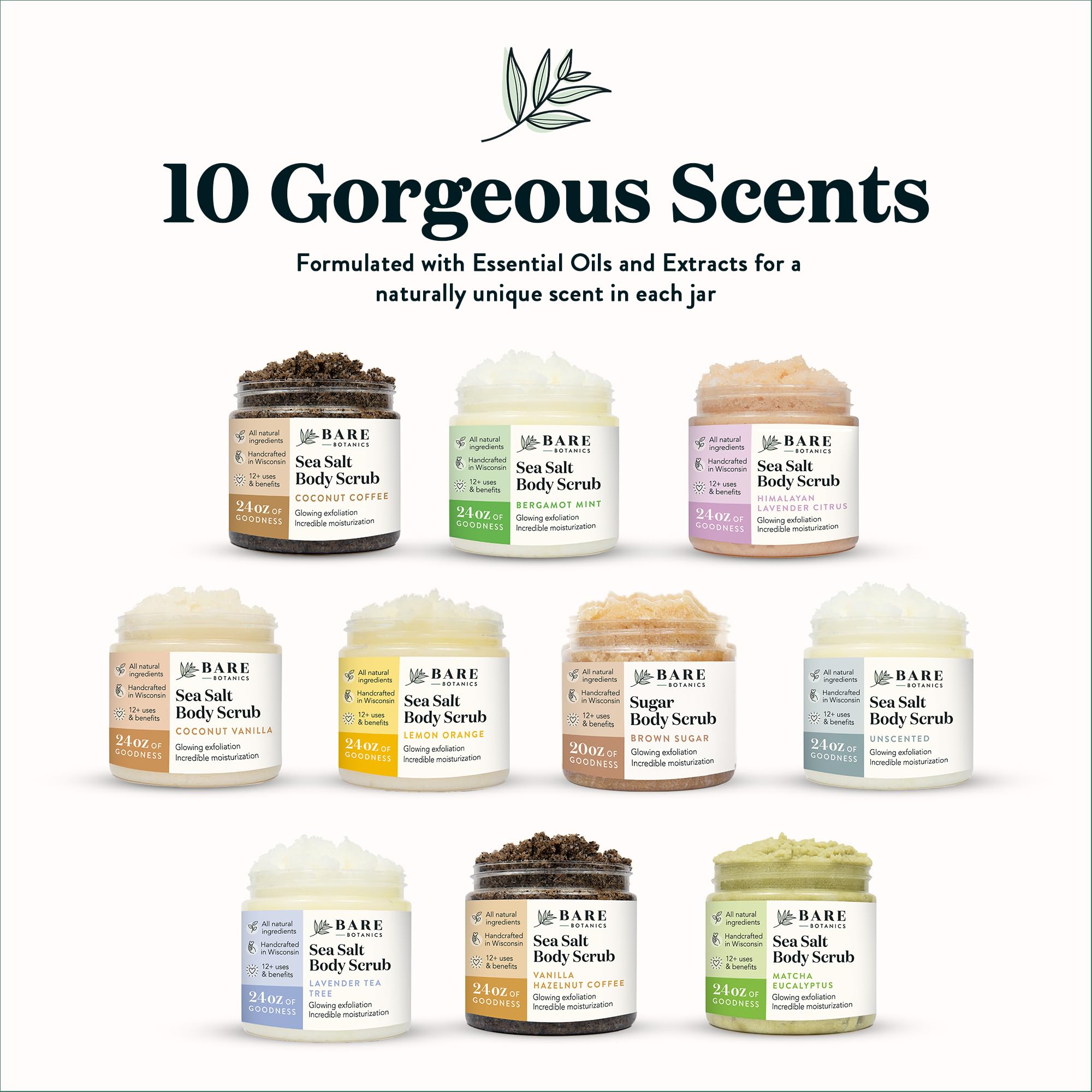 Bare Botanics Sweet Almond Hair & Body Oil with Bergamot Mint Body Salt Scrub - Natural Moisturizing & Exfoliating Set for Dry Skin, Hair Care & Relaxing Bath Time