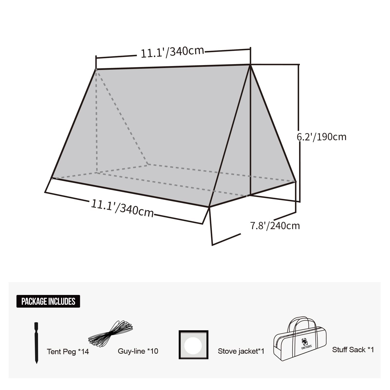 OneTigris ROCDOMUS Hot Tent with Stove Jack - 3000mm Waterproof, Lightweight Camping Tent for Hiking, Backpacking & Bushcraft - Perfect for Winter Camping, Hunting Trips & Outdoor Adventures